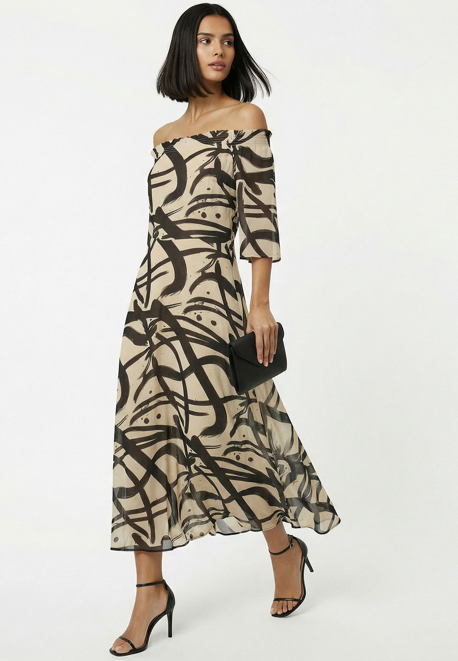 LOVELY OFF THE SHOULDER DRESS DYNAMIC TAUPE