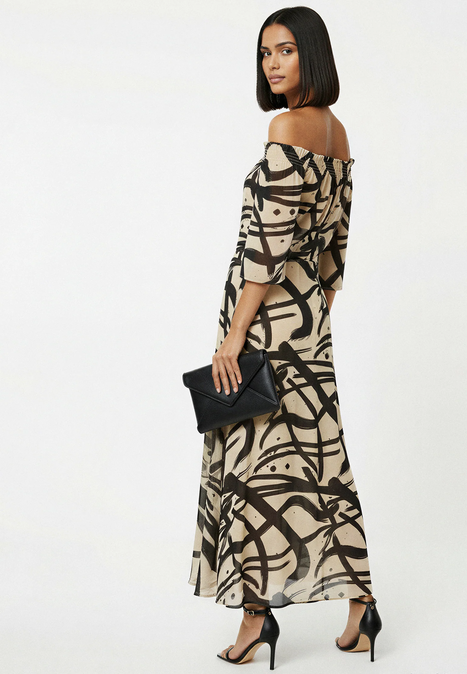 LOVELY OFF THE SHOULDER DRESS DYNAMIC TAUPE - Image 2