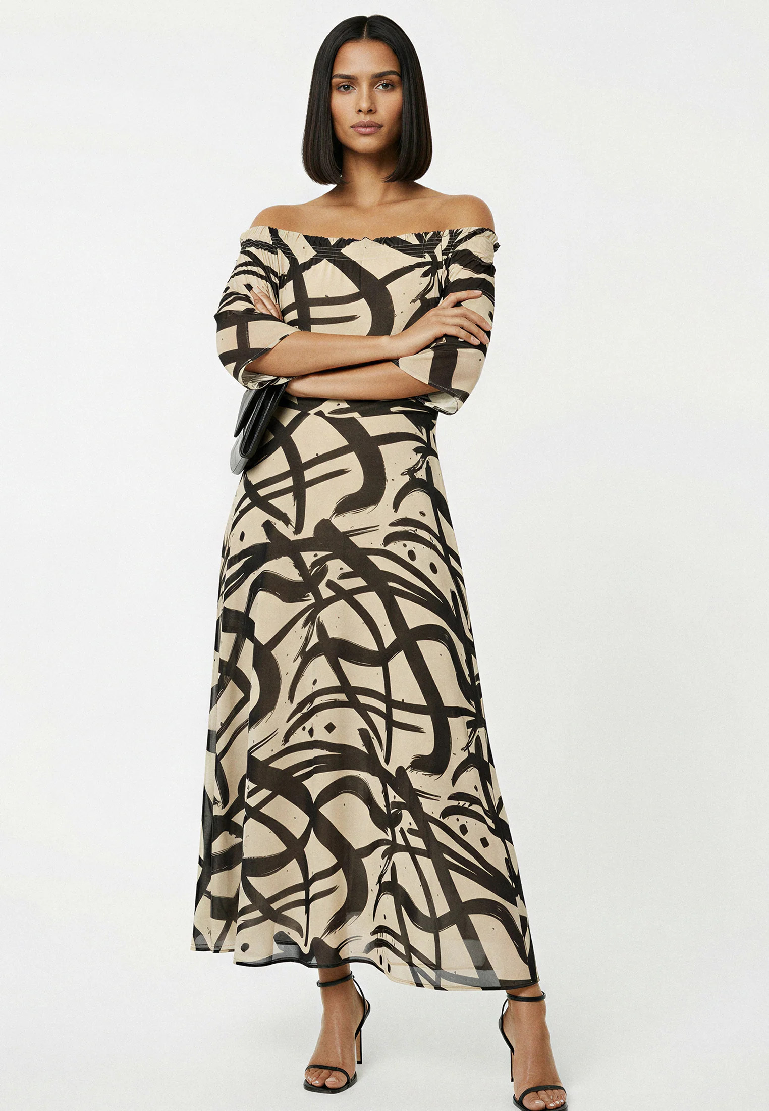 LOVELY OFF THE SHOULDER DRESS DYNAMIC TAUPE - Image 3
