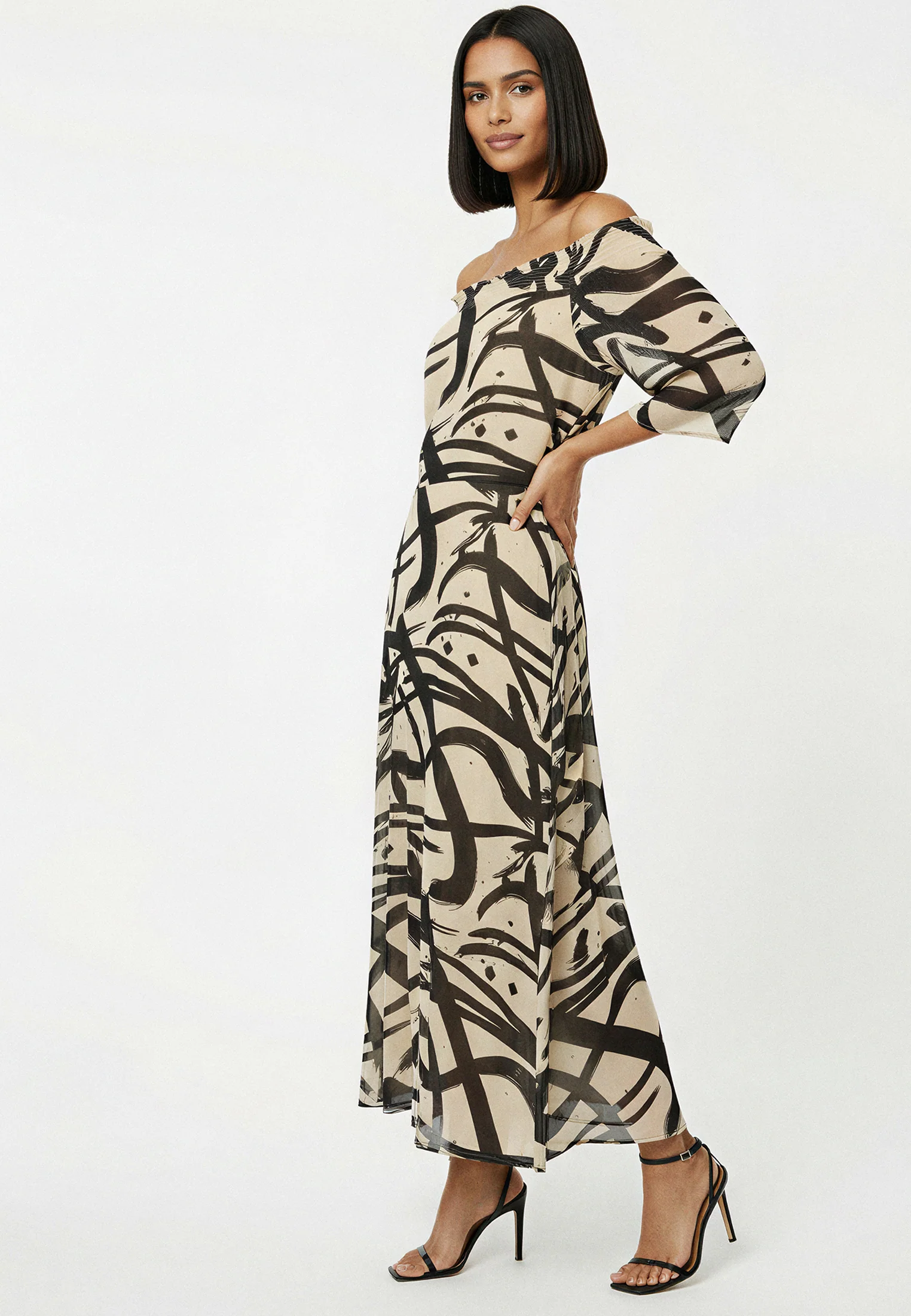 LOVELY OFF THE SHOULDER DRESS DYNAMIC TAUPE - Image 4