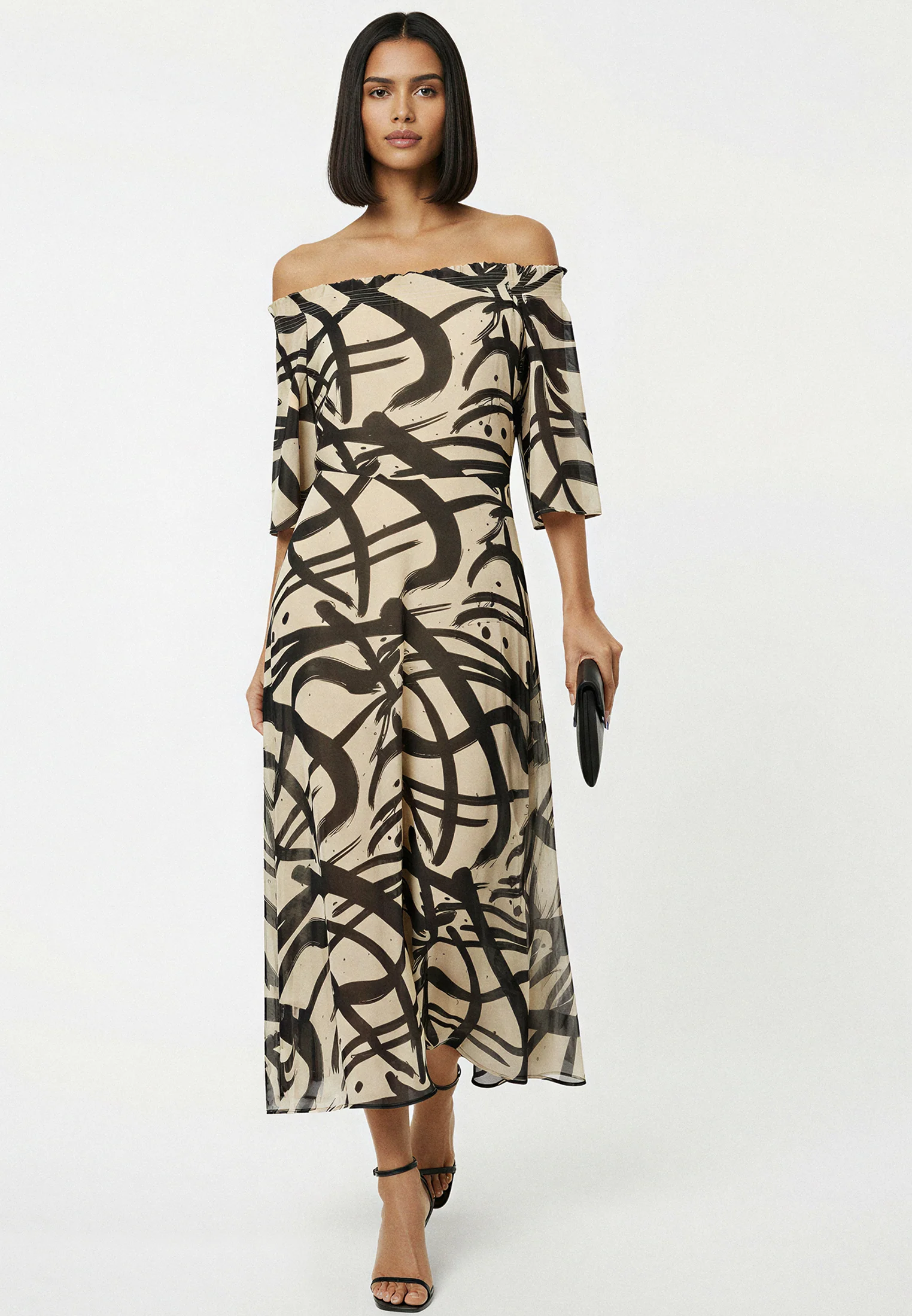 LOVELY OFF THE SHOULDER DRESS DYNAMIC TAUPE - Image 5