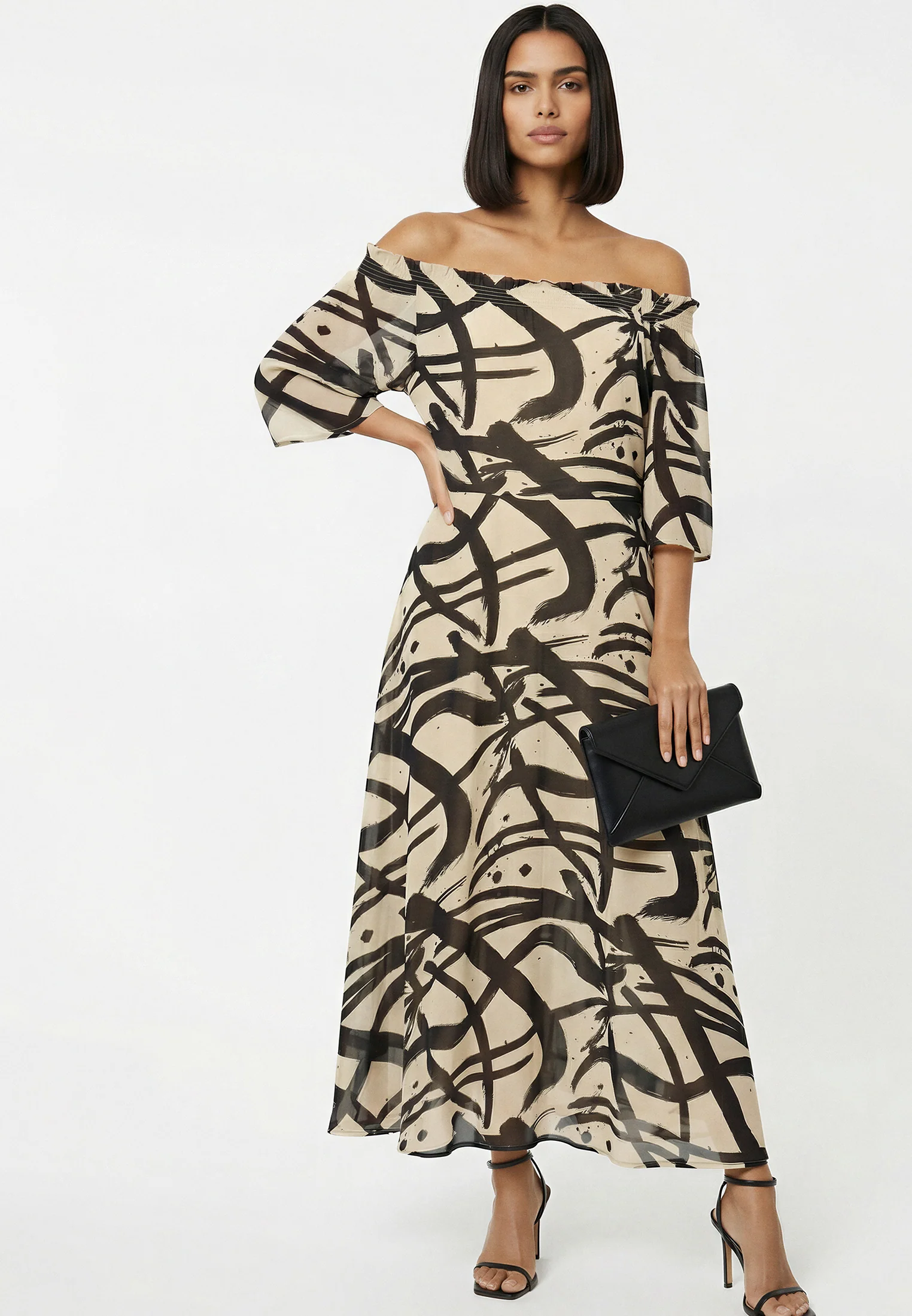 LOVELY OFF THE SHOULDER DRESS DYNAMIC TAUPE - Image 6