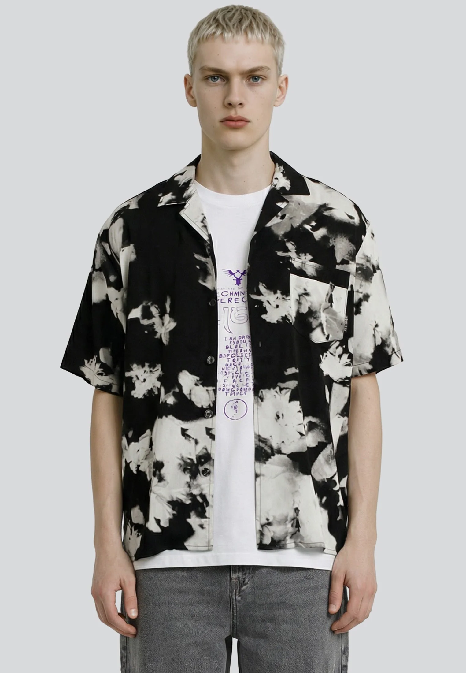 ABSTRACT ROSE SHIRT OFF WHITE & BLACK - Image 3