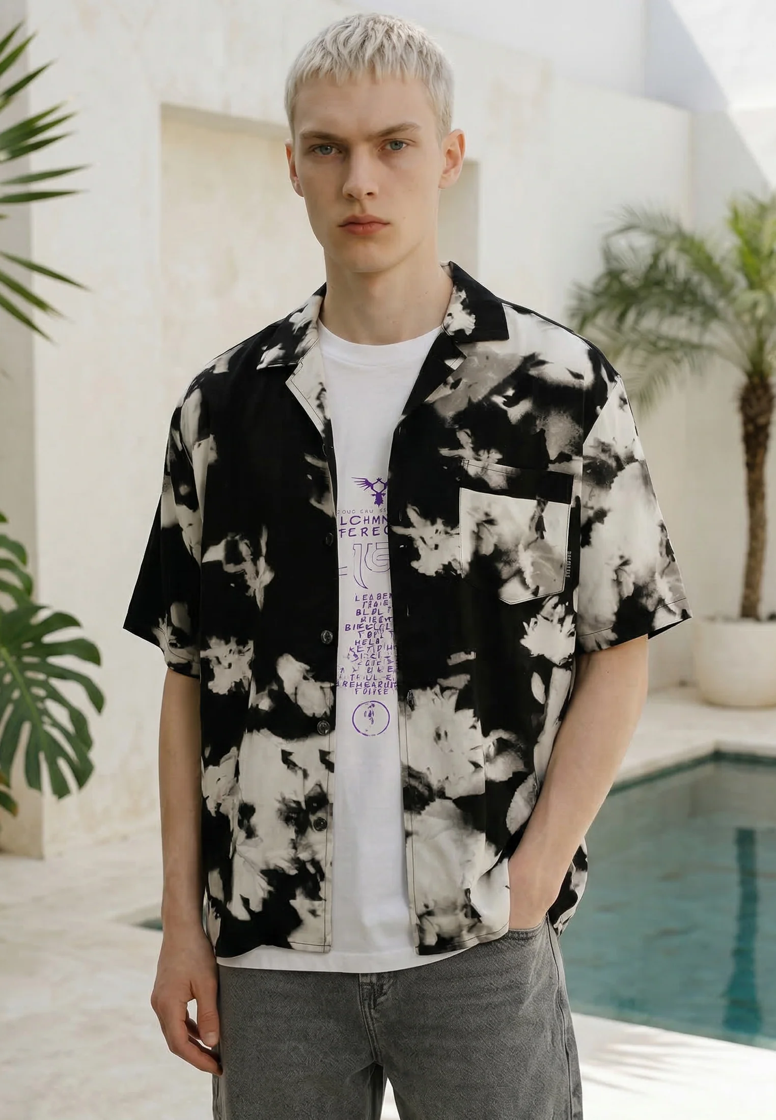 ABSTRACT ROSE SHIRT OFF WHITE & BLACK - Image 6
