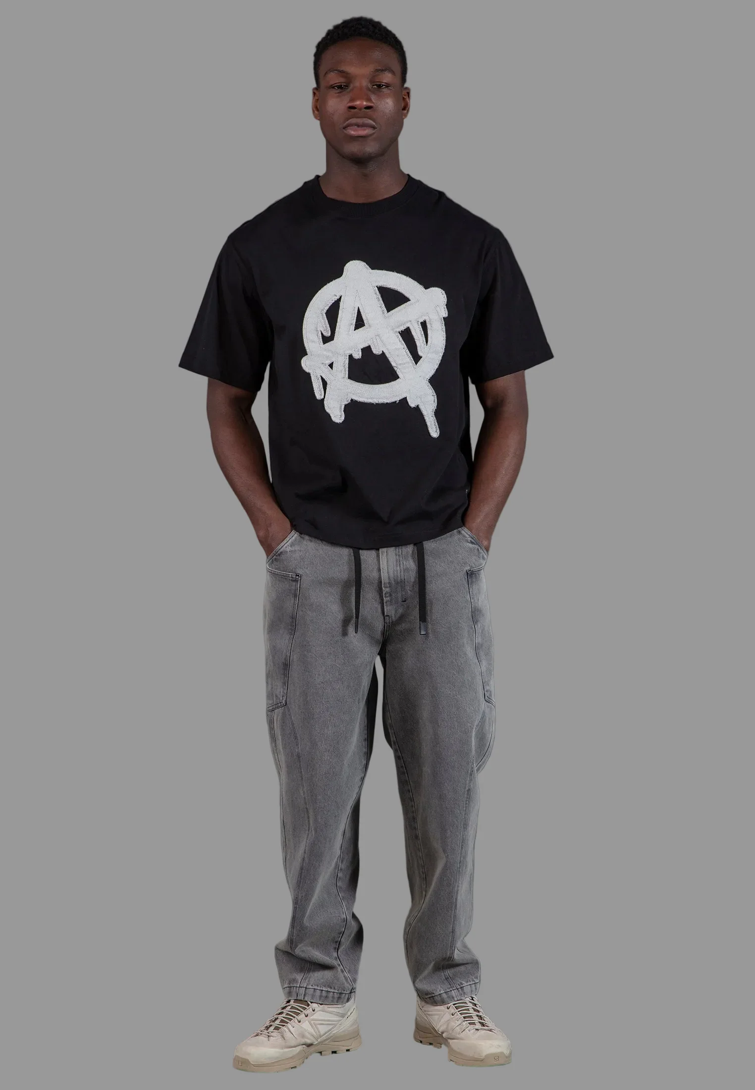 ANARCHY APPLIQUE T-SHIRT BLACK & OFF WHITE - Image 4