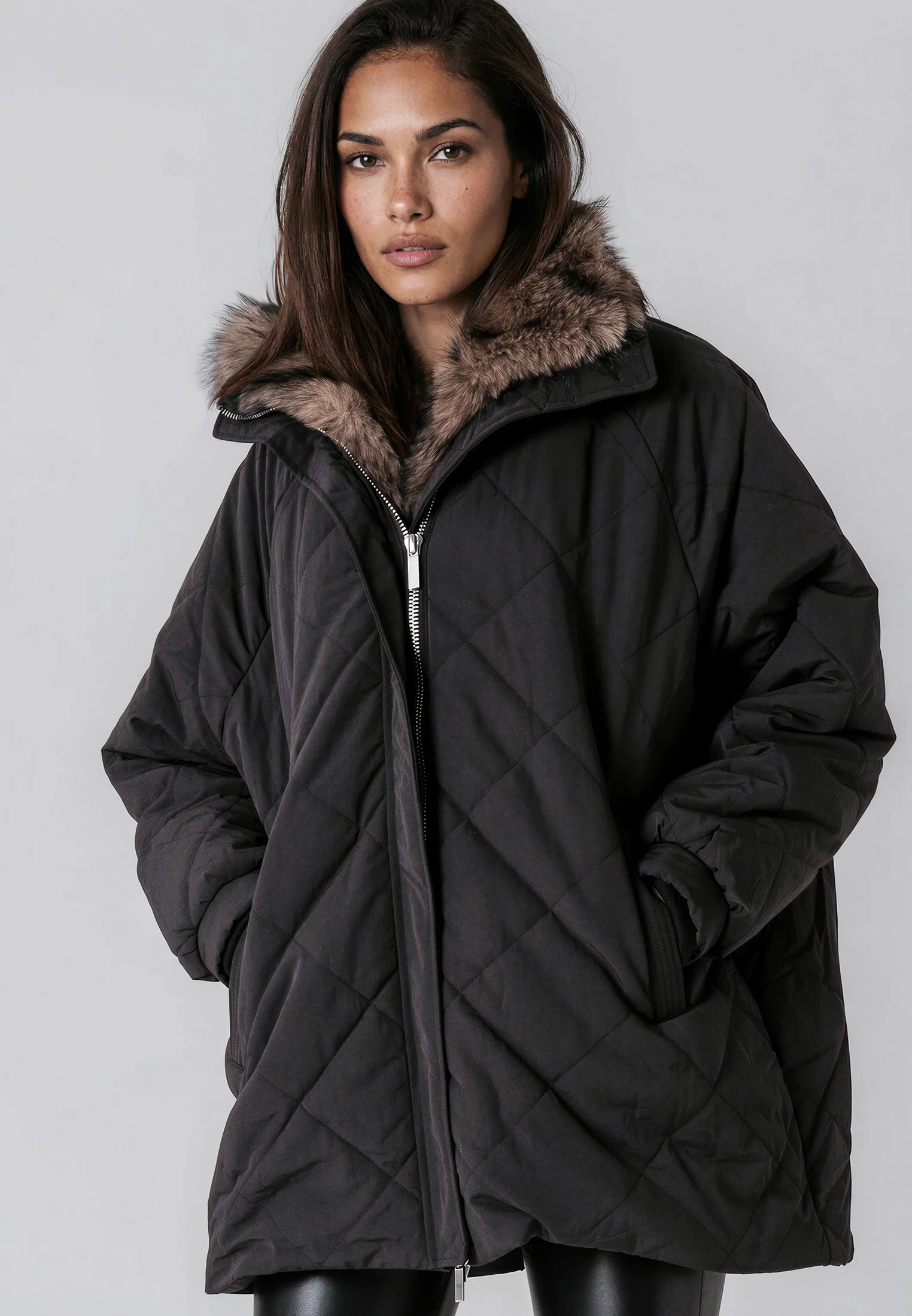 LORNA COAT BLACK & BROWN - Image 2