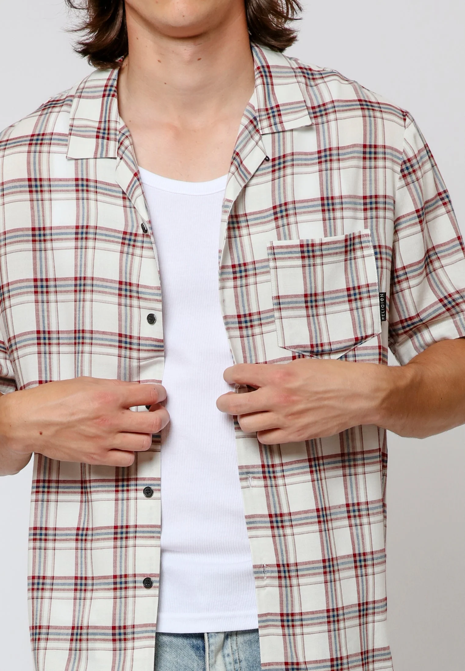 CHECK SHIRT WHITE & RED - Image 2