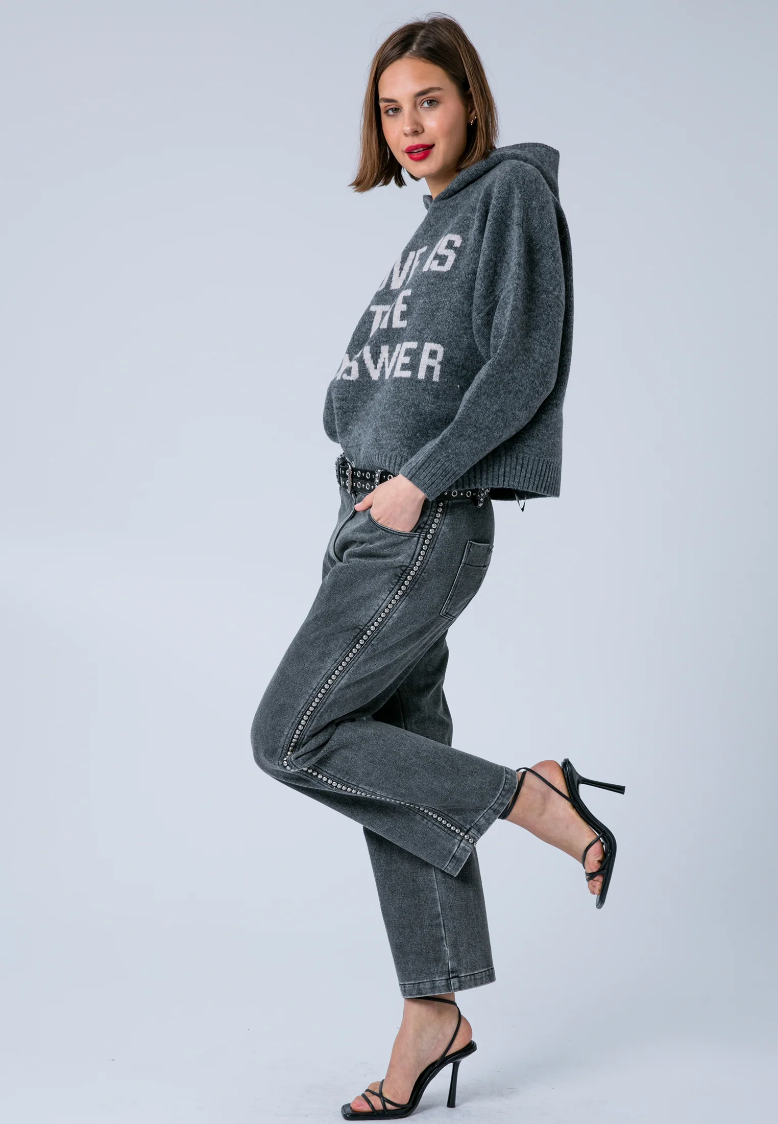 COURTNEY HOODIE JUMPER CHARCOAL - Image 2