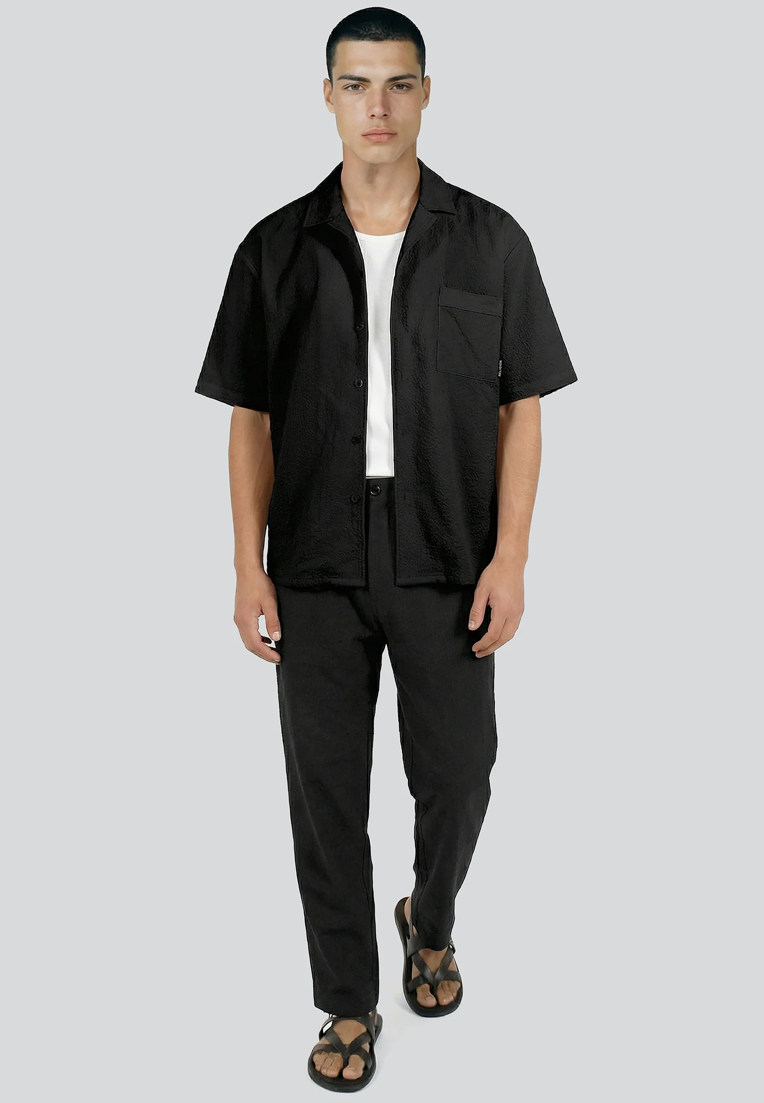 CRINKLE SHORT SLEEVE SHIRT BLACK - Image 2