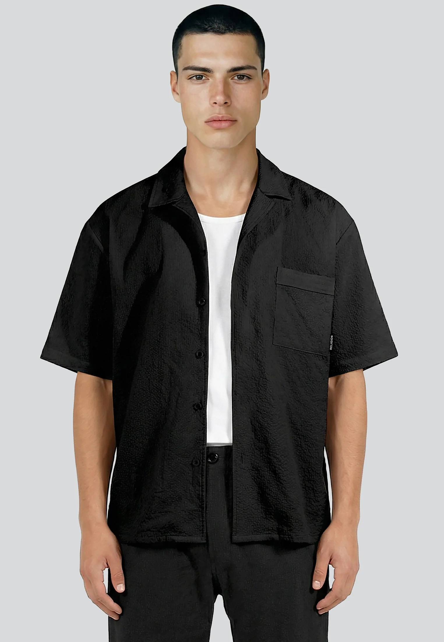 CRINKLE SHORT SLEEVE SHIRT BLACK - Image 4
