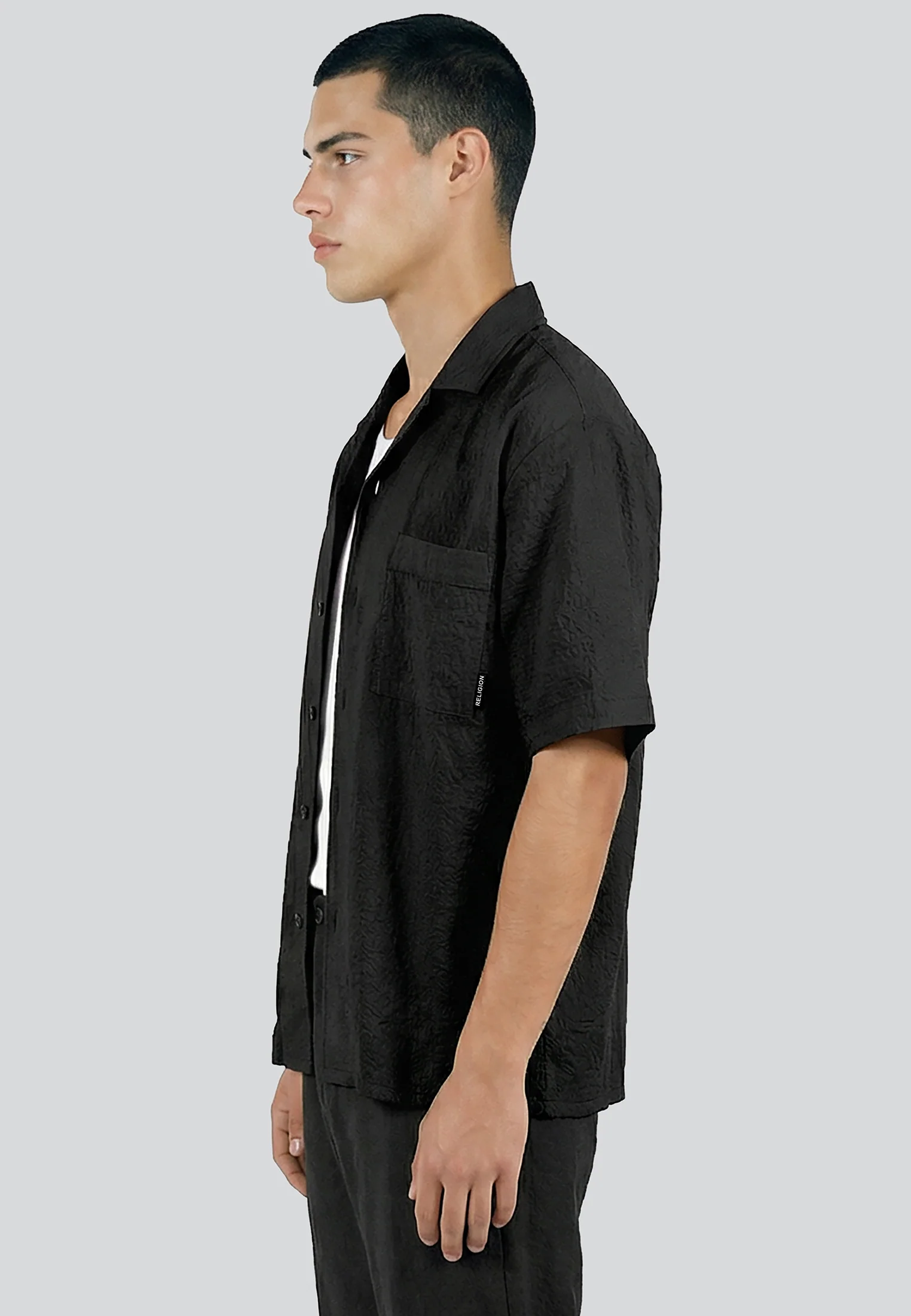 CRINKLE SHORT SLEEVE SHIRT BLACK - Image 5