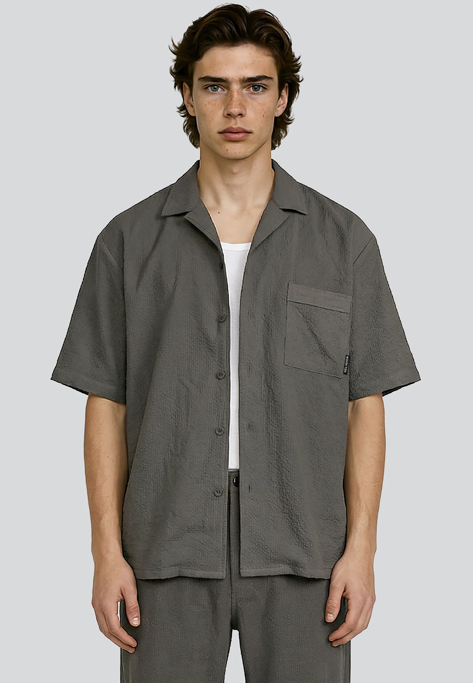 CRINKLE SHORT SLEEVE SHIRT SLATE - Image 3
