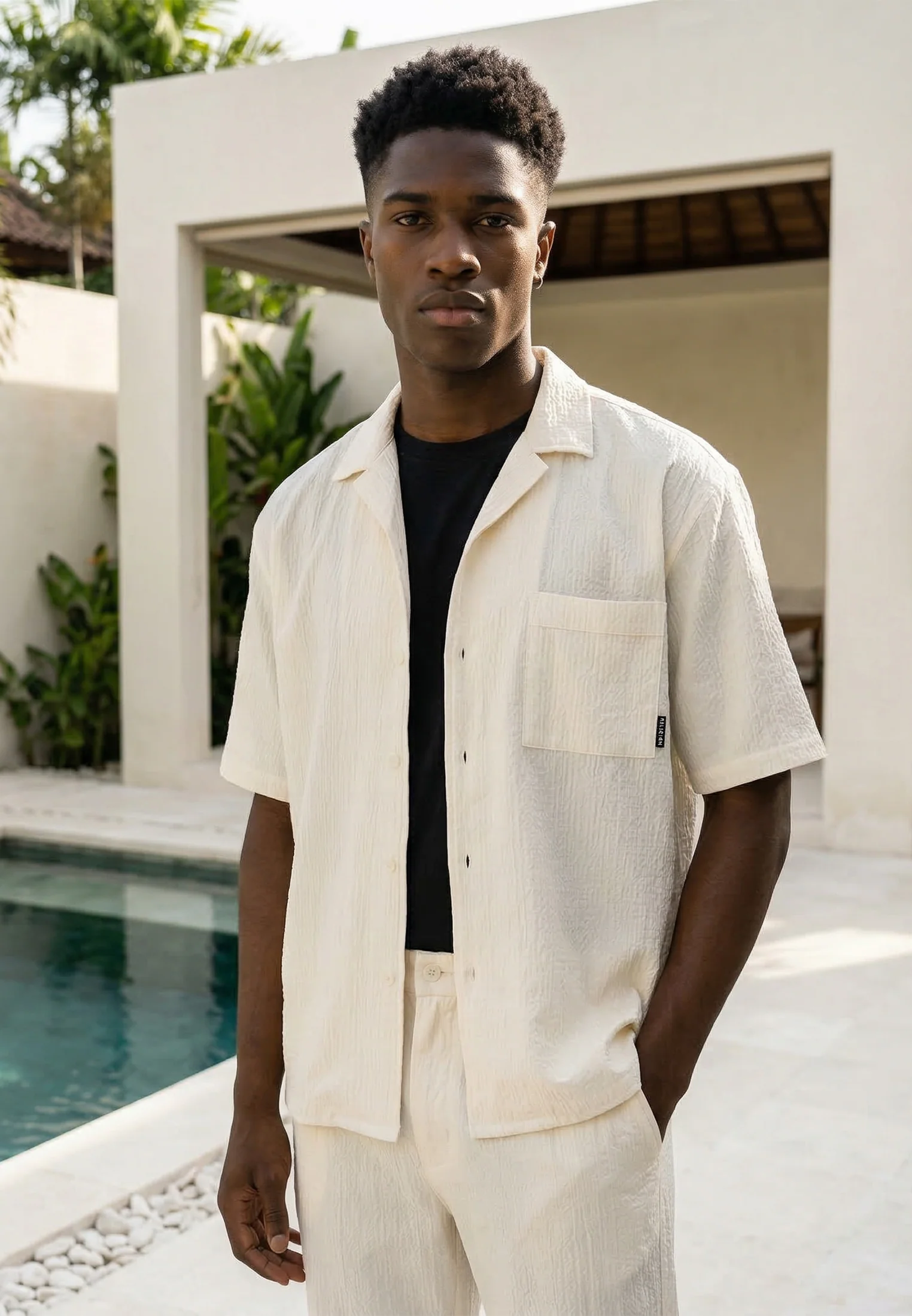 CRINKLE SHORT SLEEVE SHIRT STONE