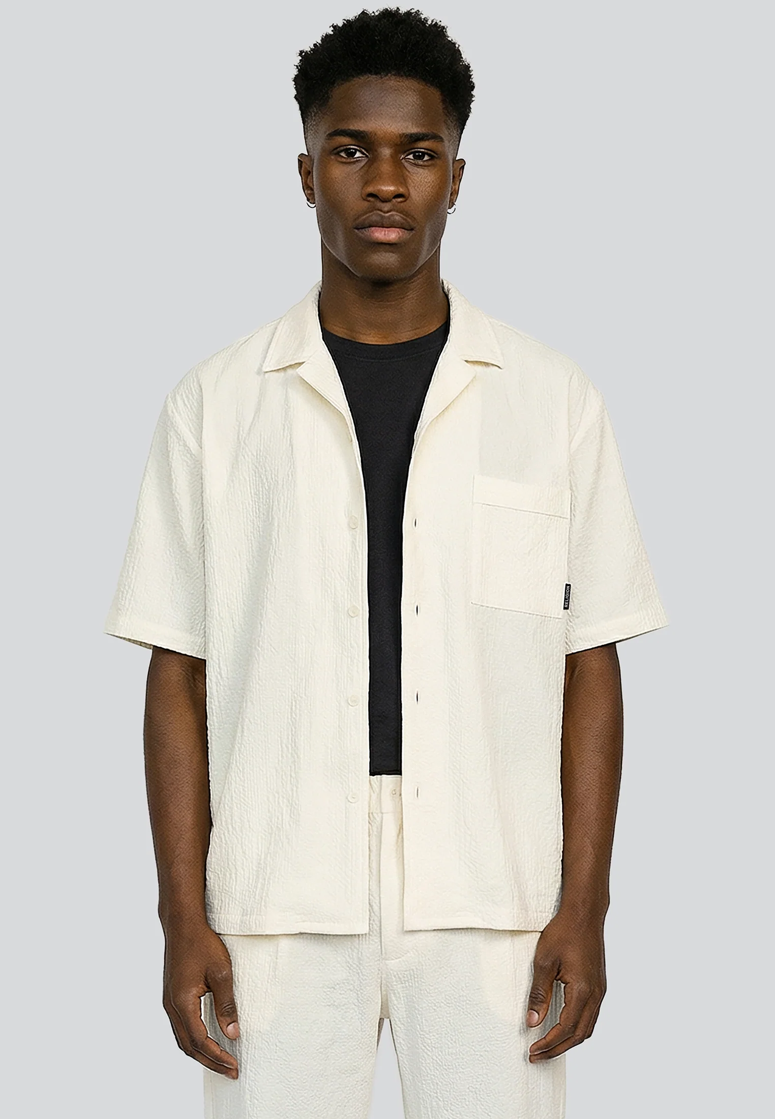 CRINKLE SHORT SLEEVE SHIRT STONE - Image 2