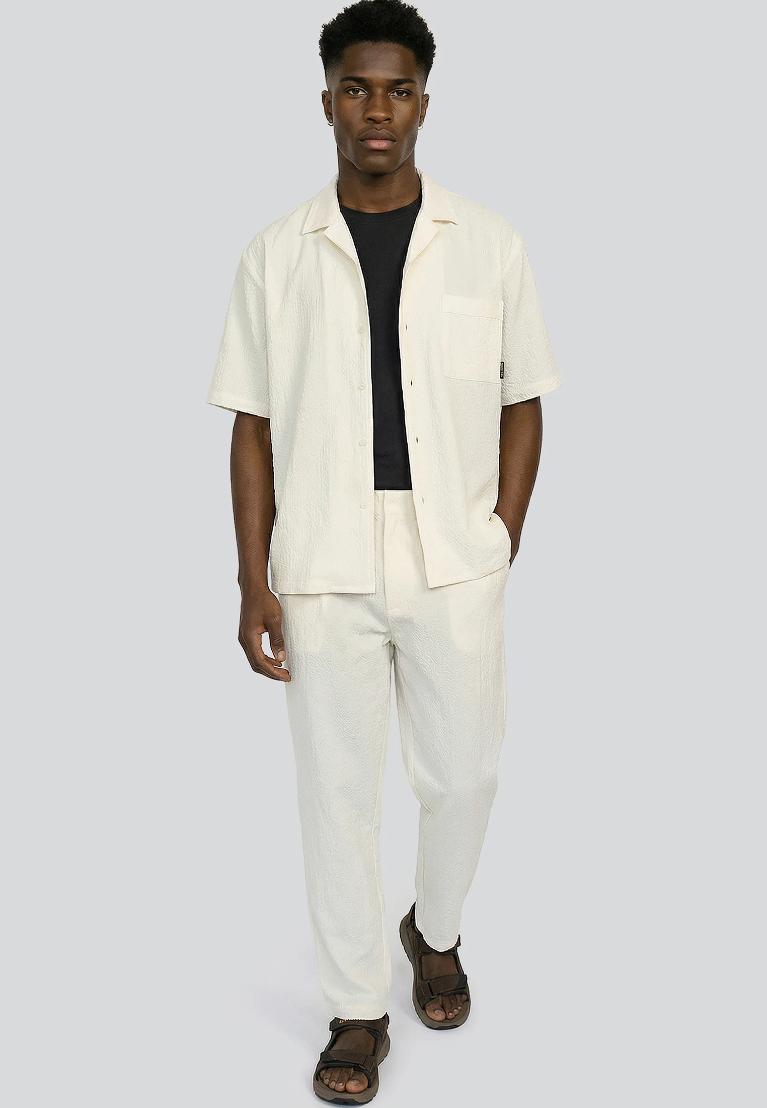 CRINKLE SHORT SLEEVE SHIRT STONE - Image 3