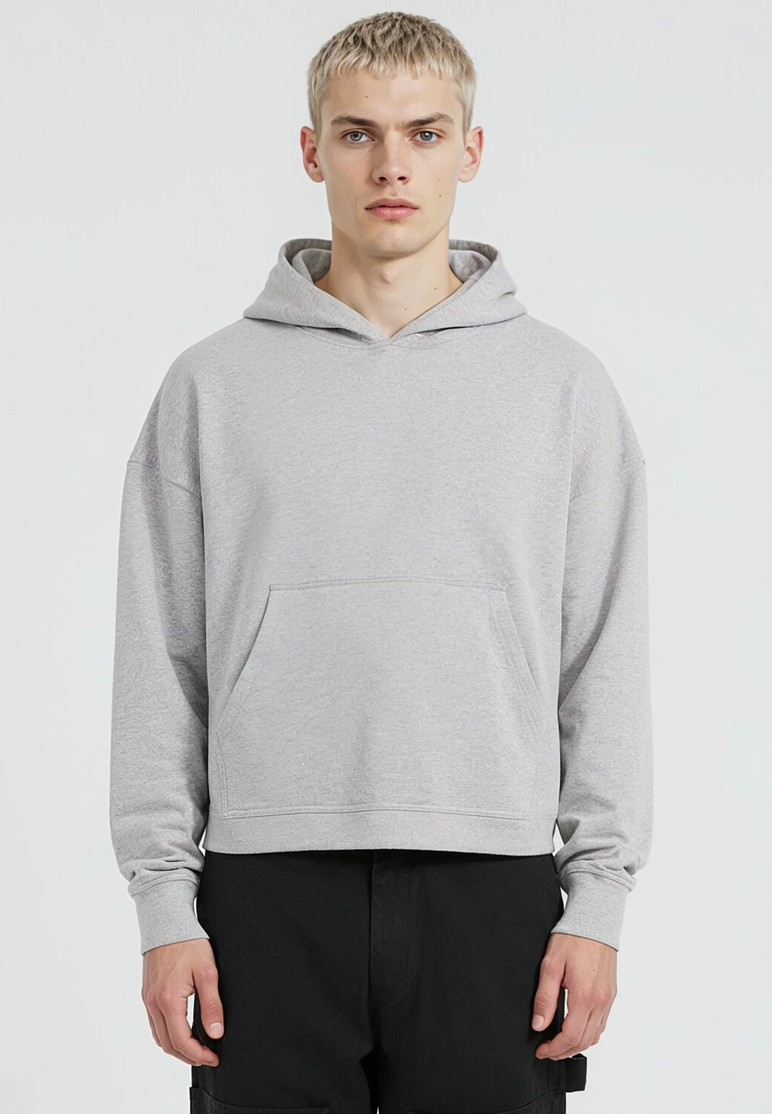 CROP BOX HOODIE GREY MARL - Image 2