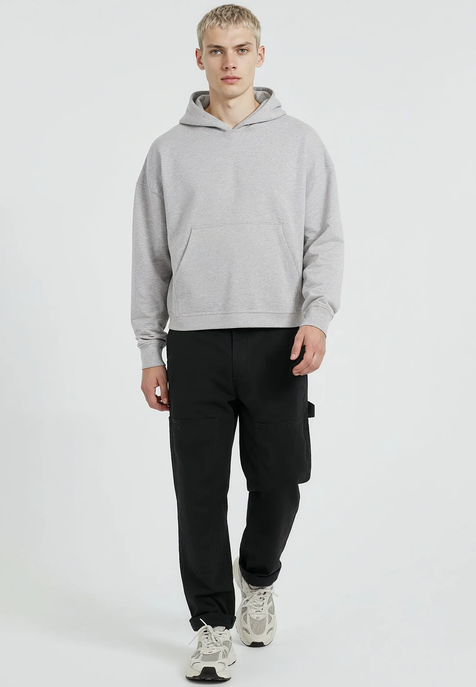 CROP BOX HOODIE GREY MARL - Image 3