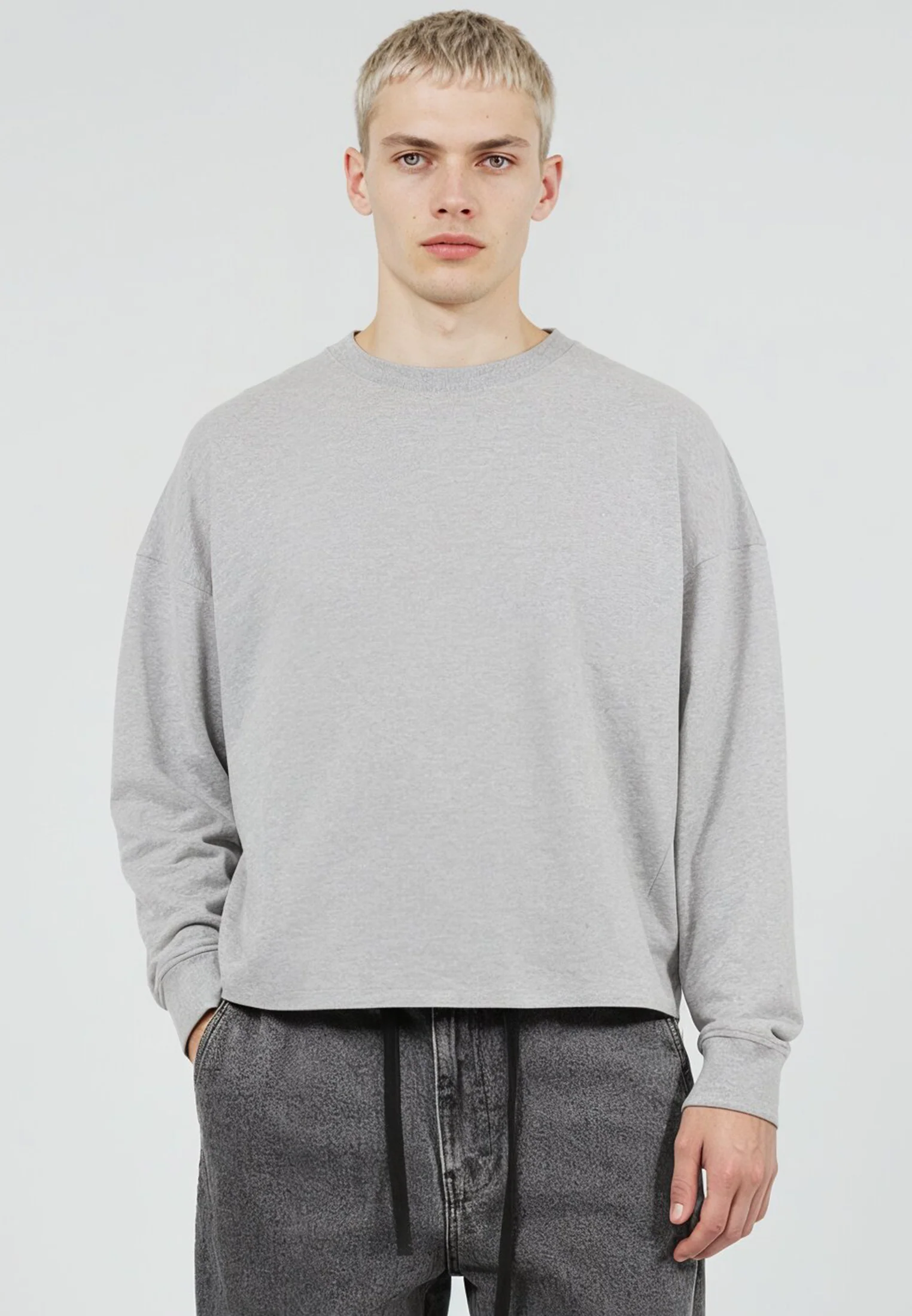 CROP BOX SWEAT GREY MARL - Image 2