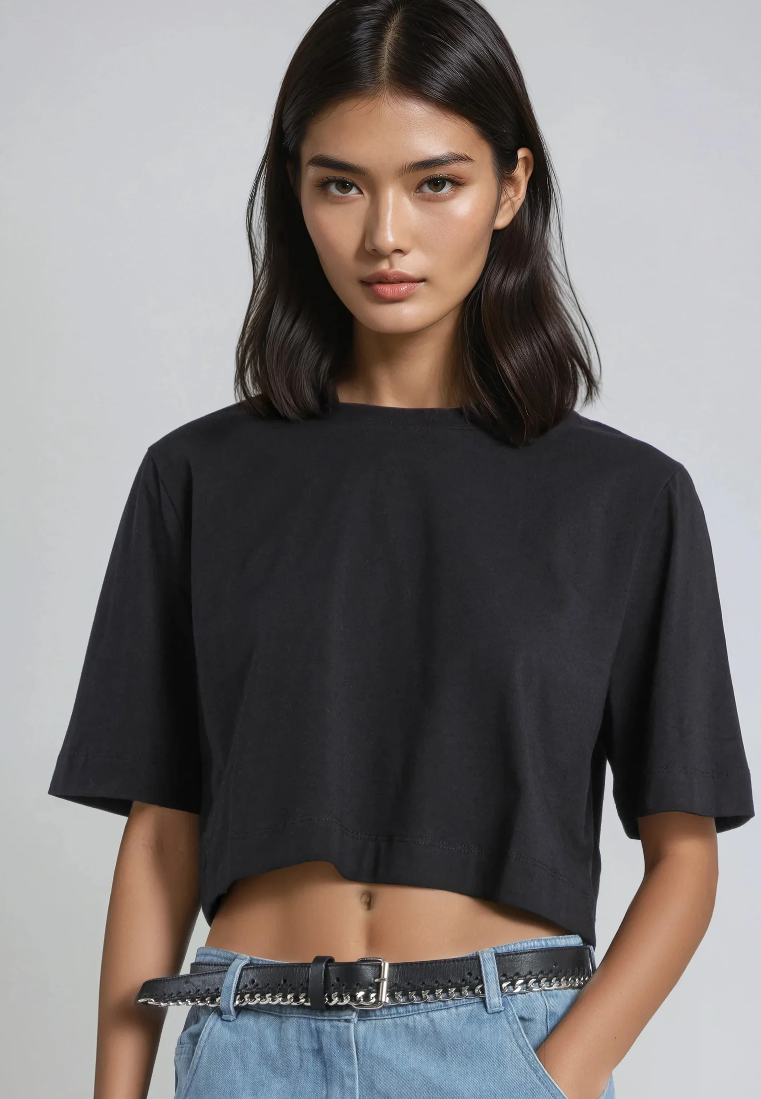BASIC CROP T-SHIRT BLACK - Image 2