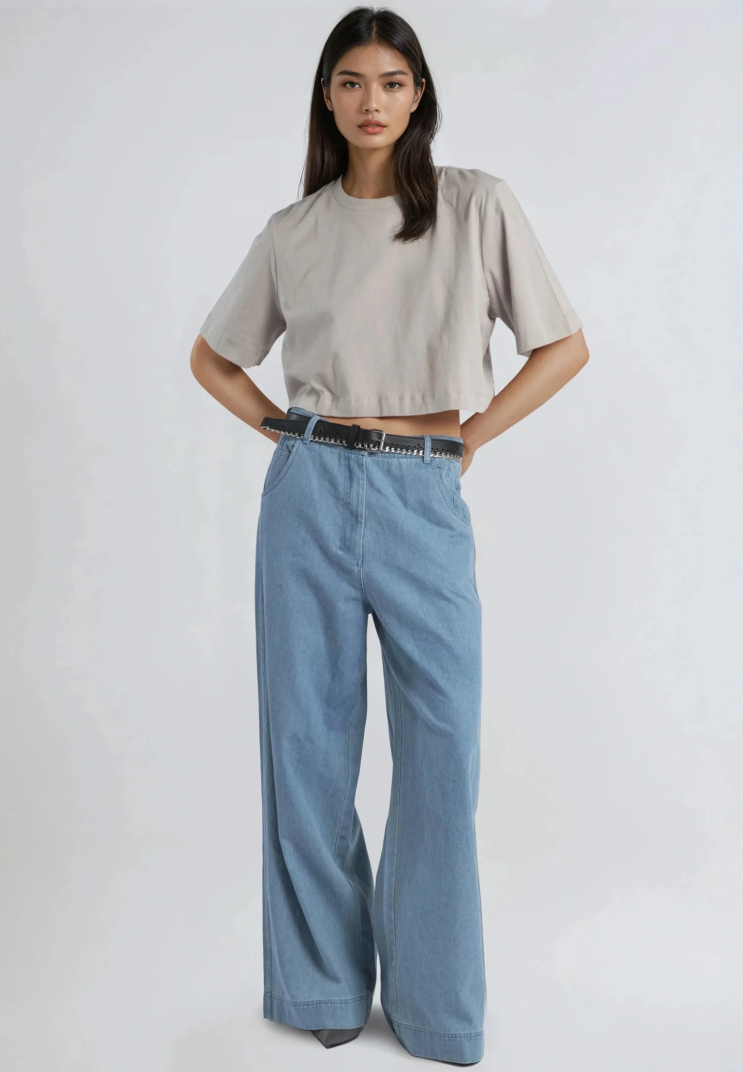 BASIC CROP T-SHIRT STONE - Image 3