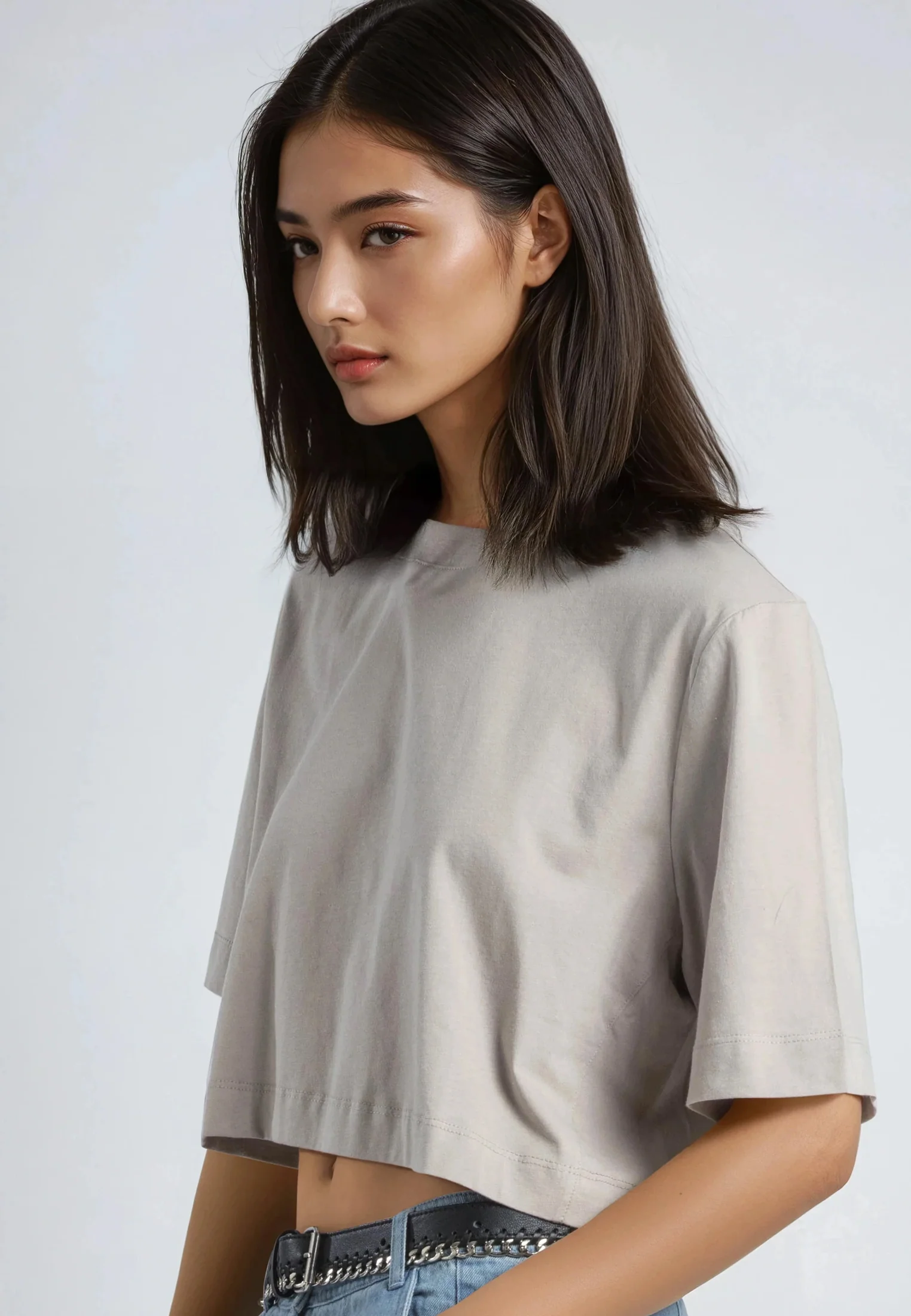 BASIC CROP T-SHIRT STONE - Image 6