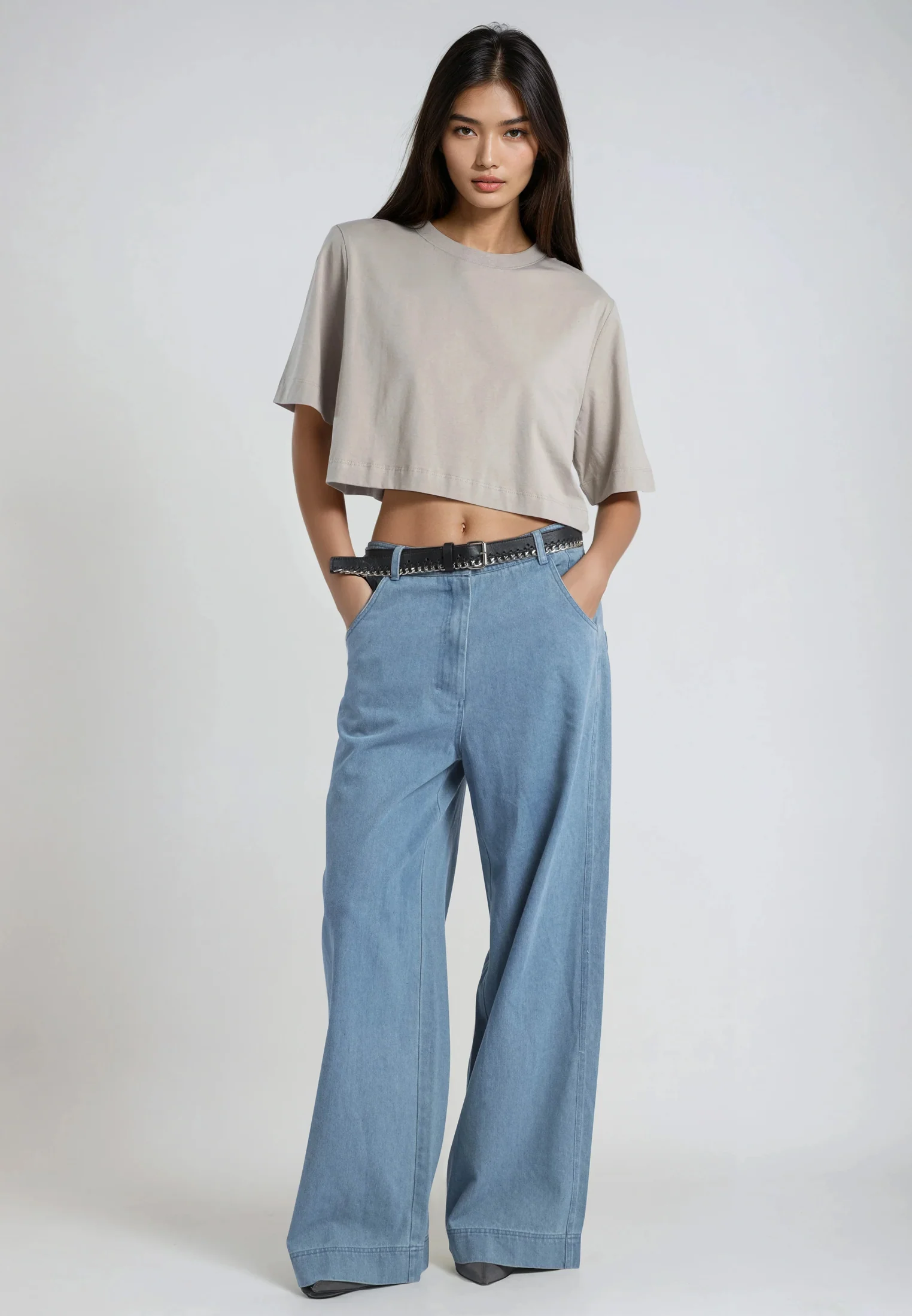 BASIC CROP T-SHIRT STONE - Image 7