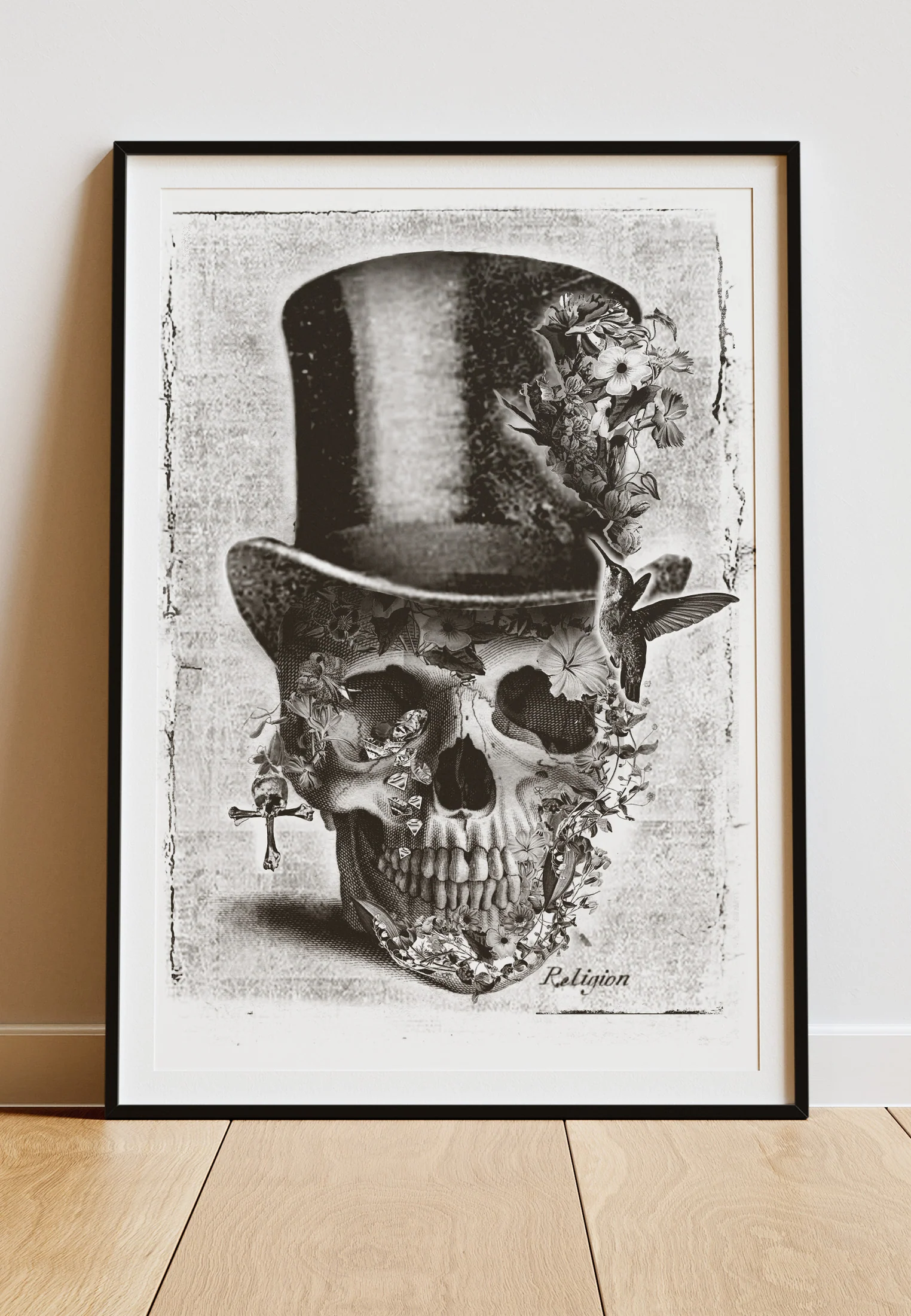 DIGITAL PRINT TOP HAT SKULL ART POSTER