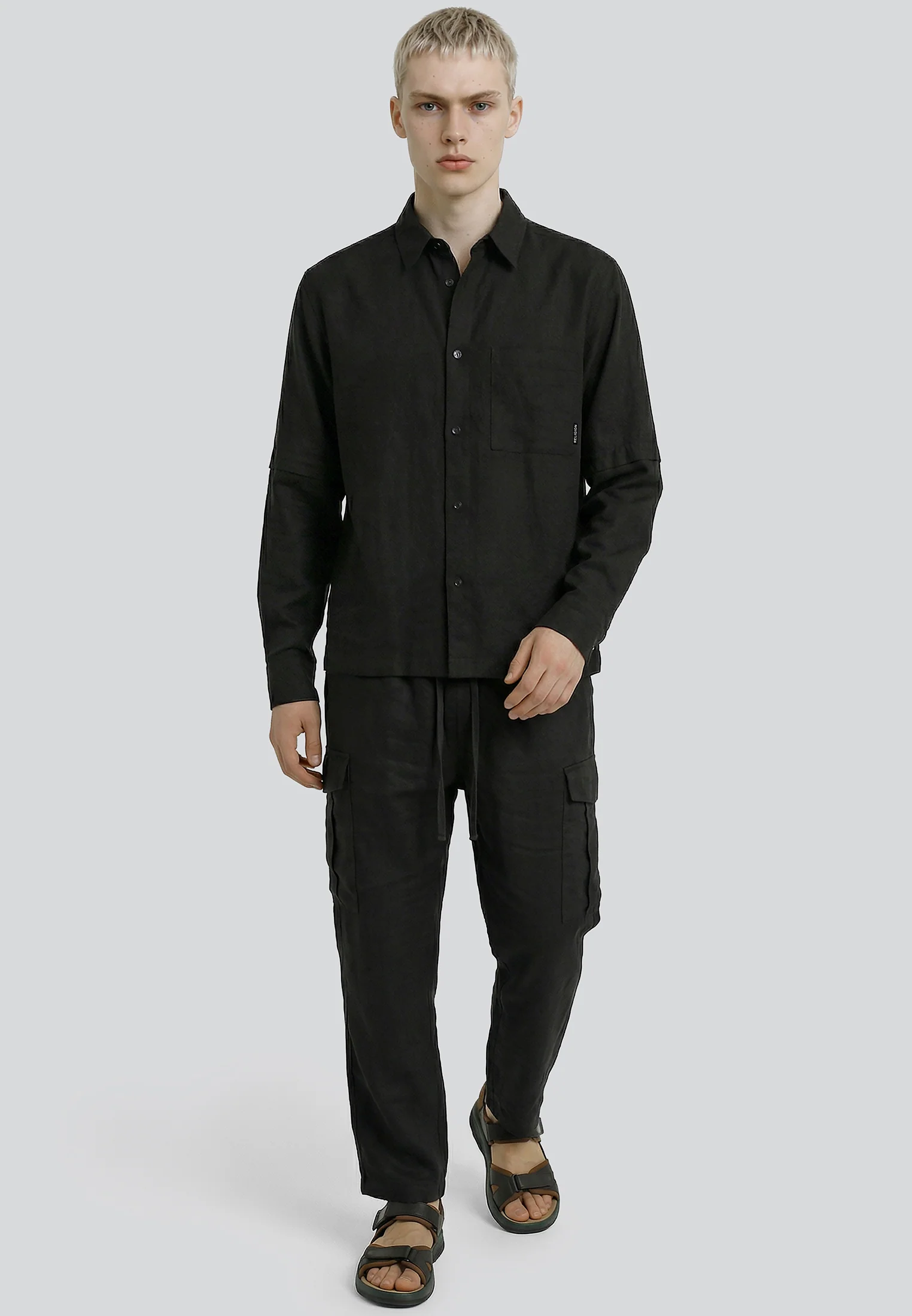 DOUBLE SLEEVE LINEN SHIRT BLACK - Image 2