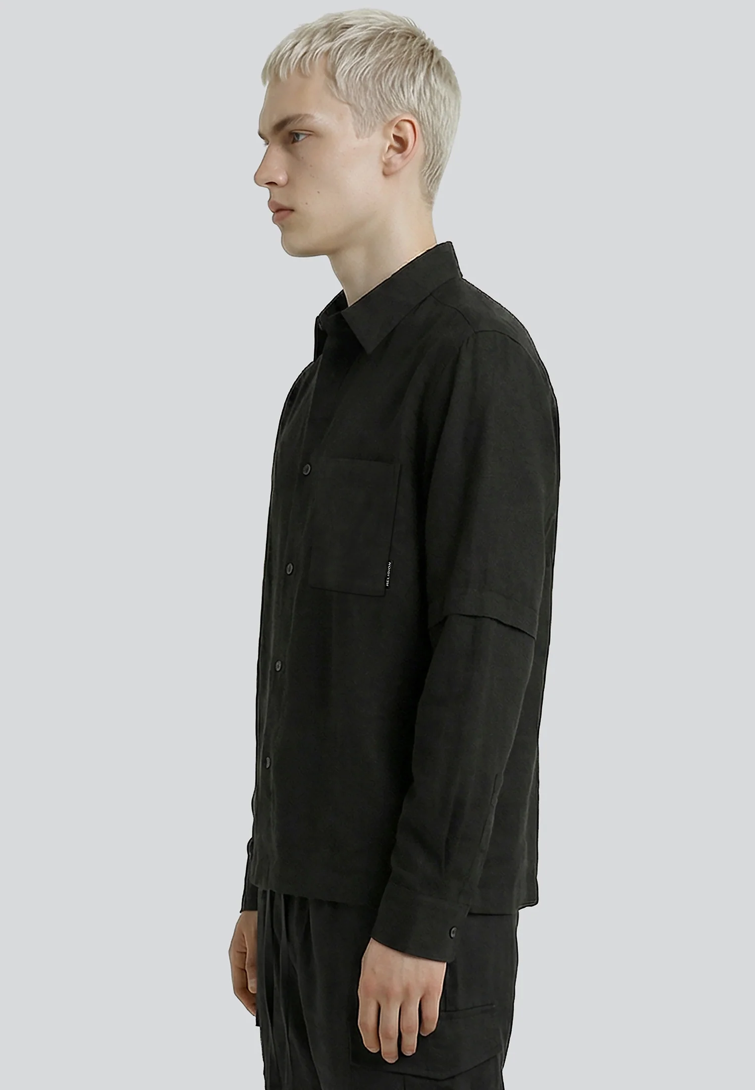 DOUBLE SLEEVE LINEN SHIRT BLACK - Image 3