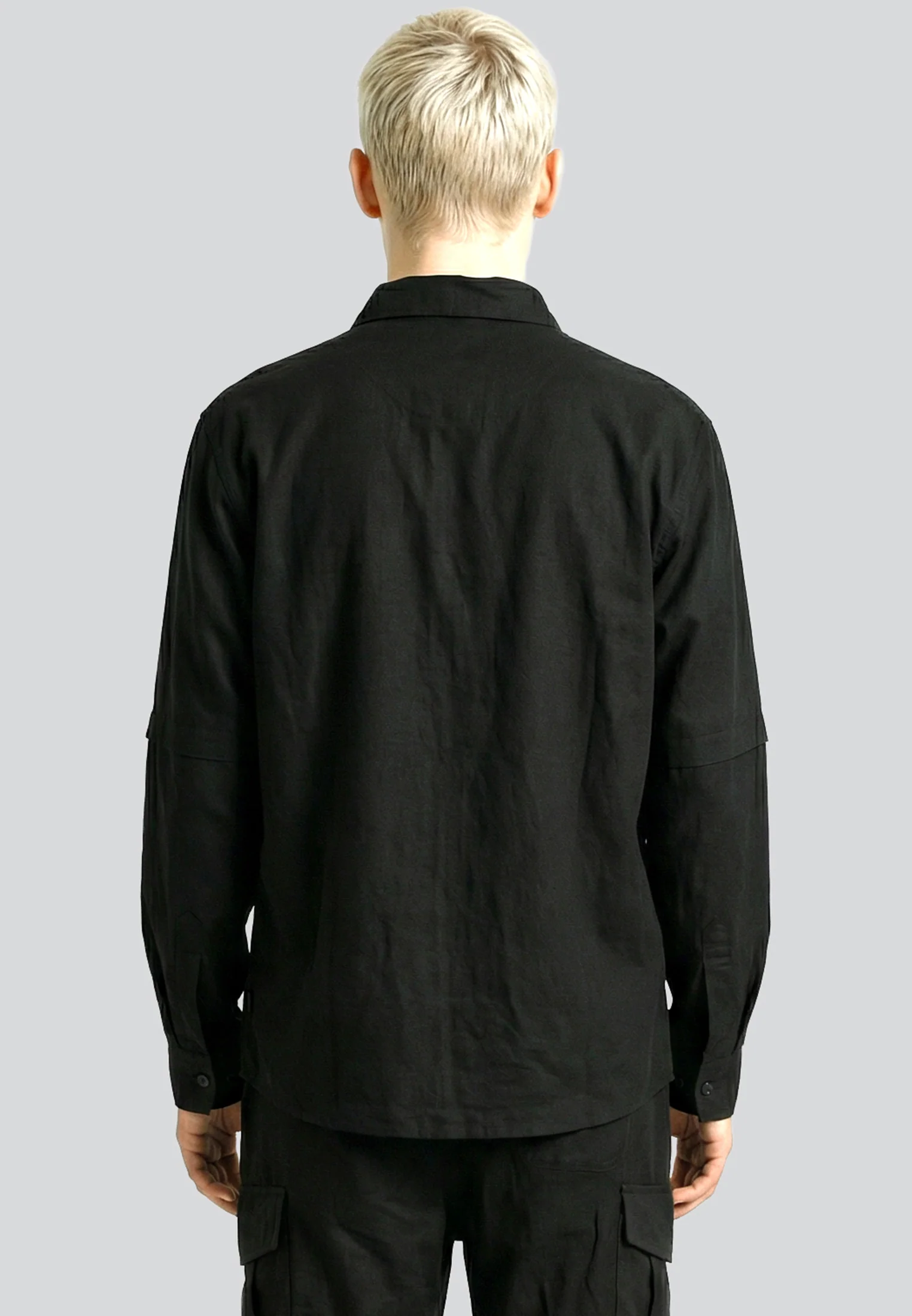DOUBLE SLEEVE LINEN SHIRT BLACK - Image 4