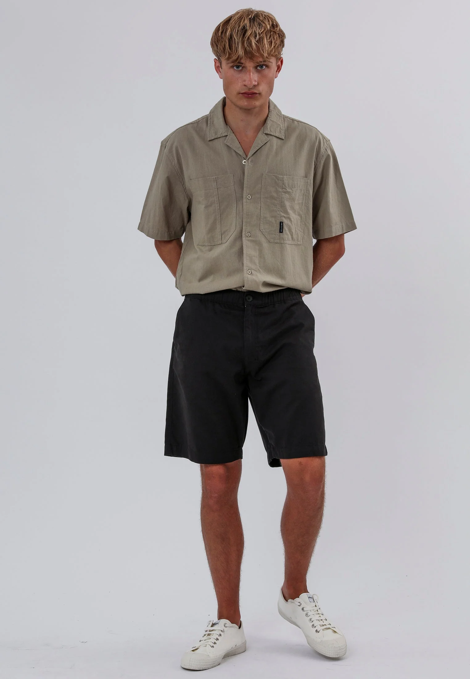 ELASTICATED LONGLINE CHINO SHORTS BLACK - Image 5