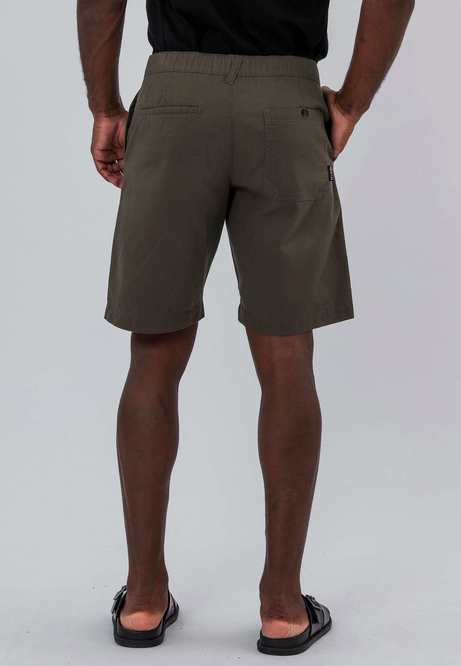 ELASTICATED LONGLINE CHINO SHORTS KHAKI - Image 2