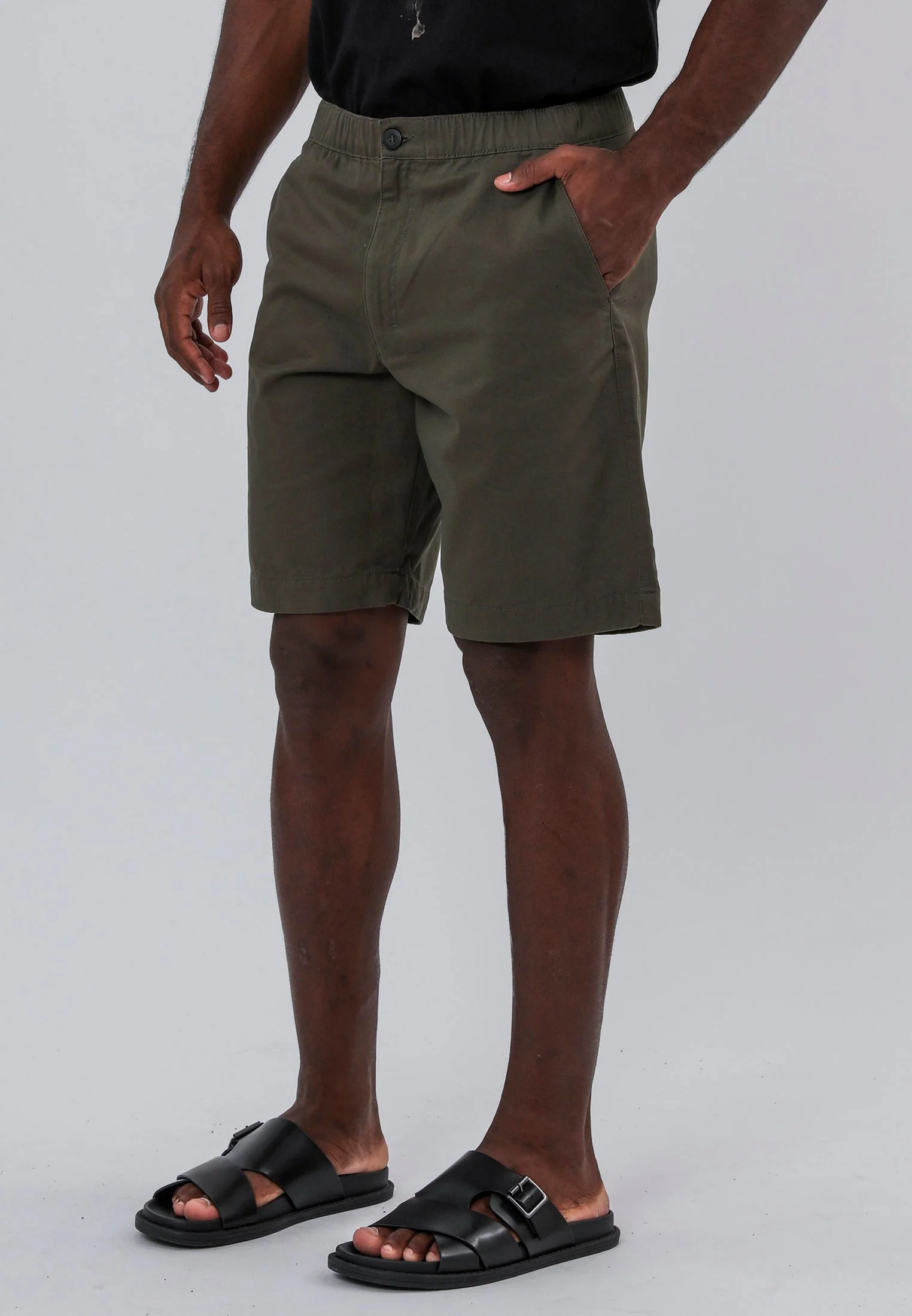 ELASTICATED LONGLINE CHINO SHORTS KHAKI - Image 3