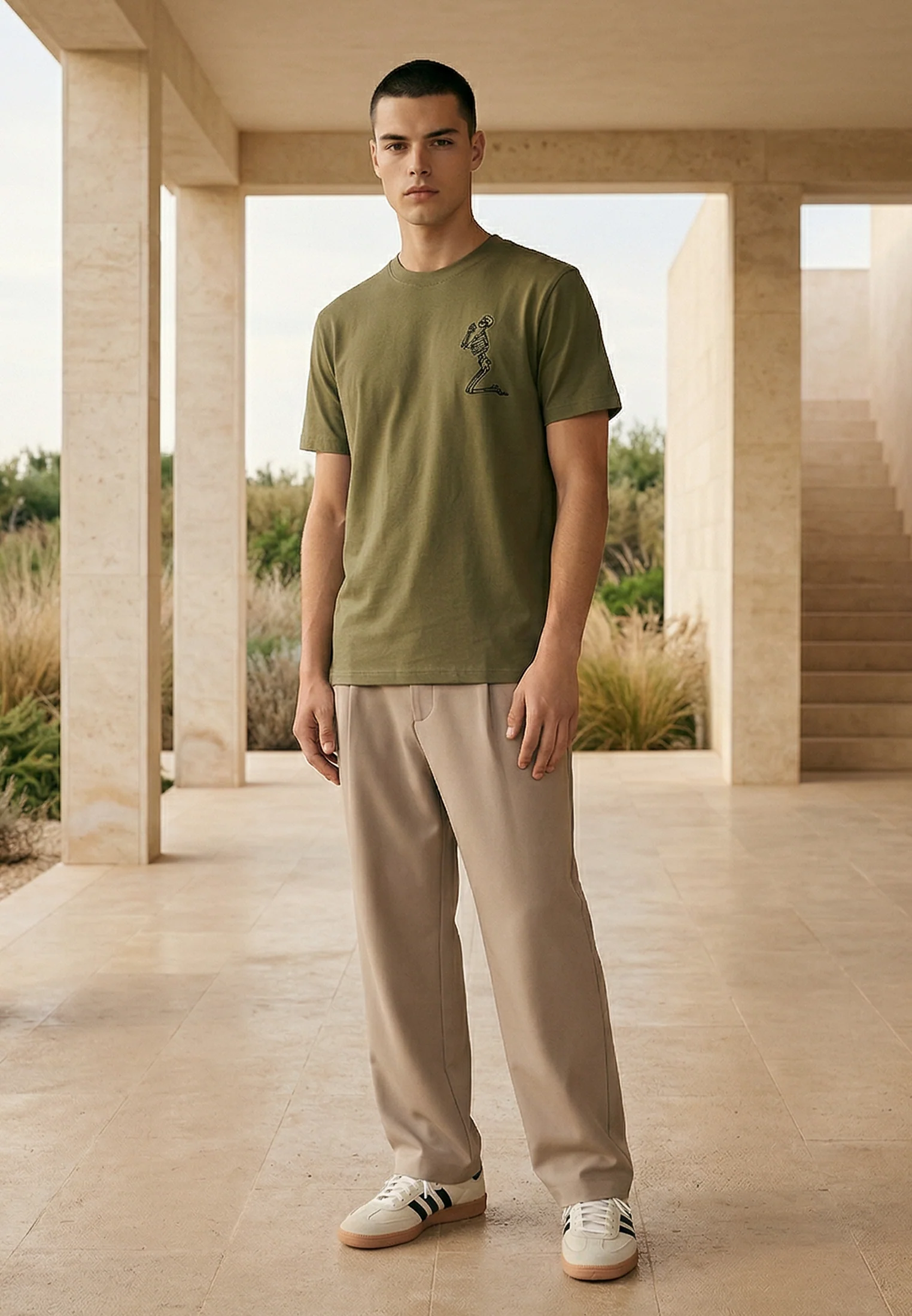ESSENTIAL BIG SKELETON ARMY GREEN T-SHIRT - Image 2