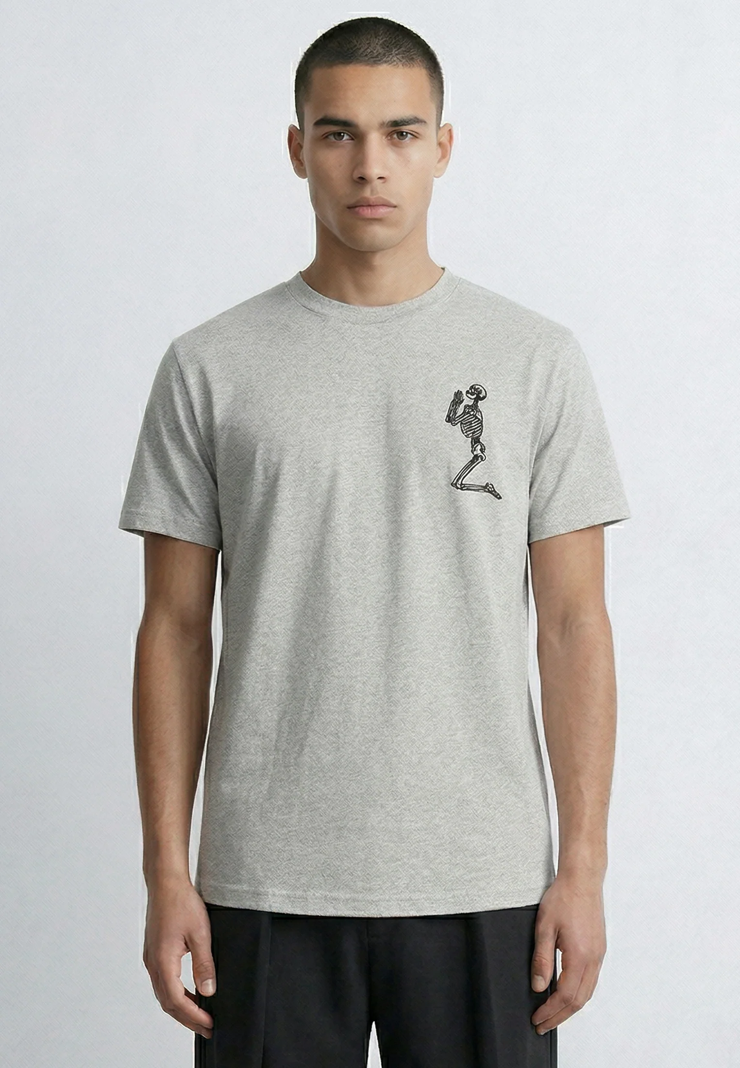 ESSENTIAL BIG SKELETON GREY MARL T-SHIRT