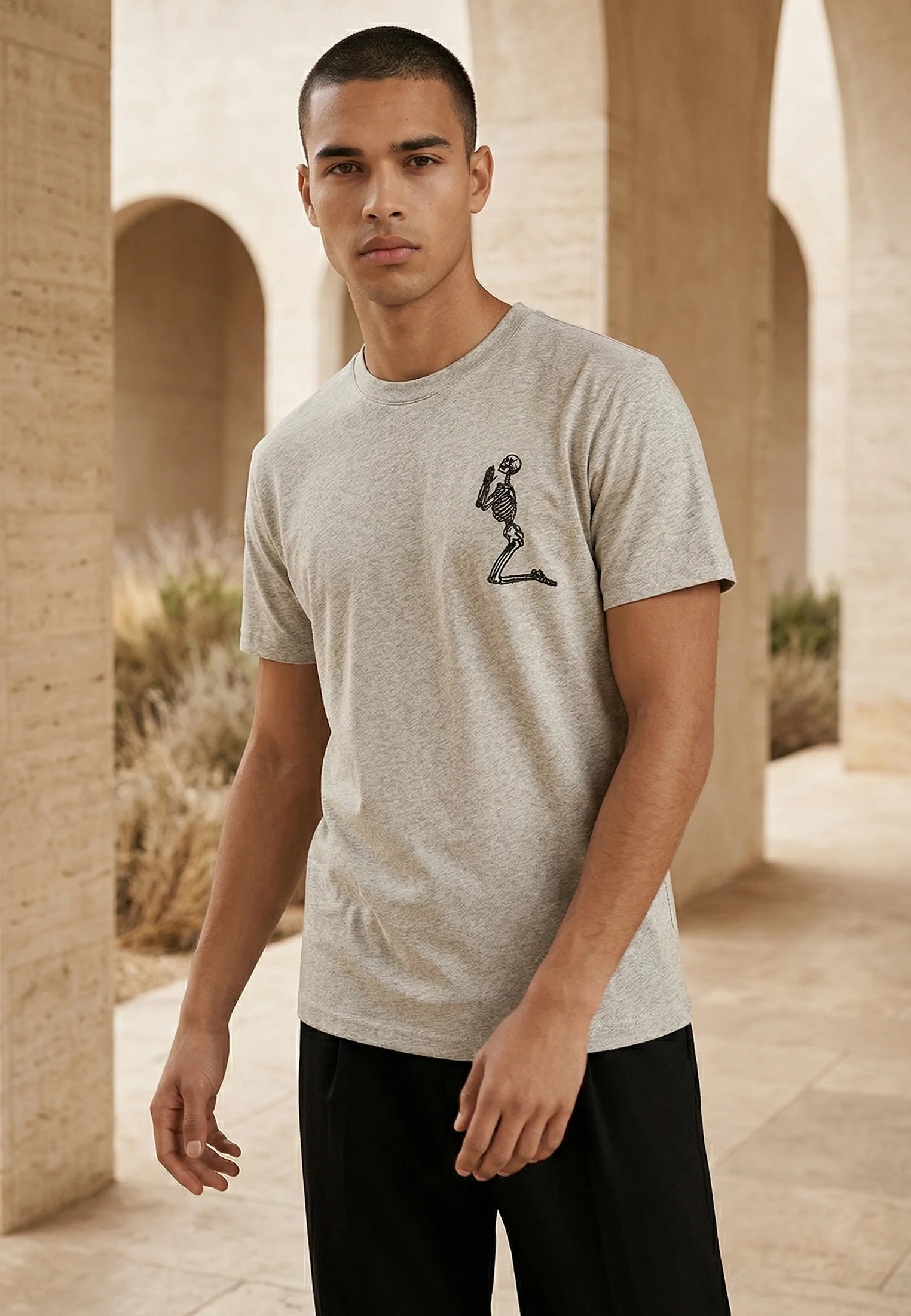 ESSENTIAL BIG SKELETON GREY MARL T-SHIRT - Image 2