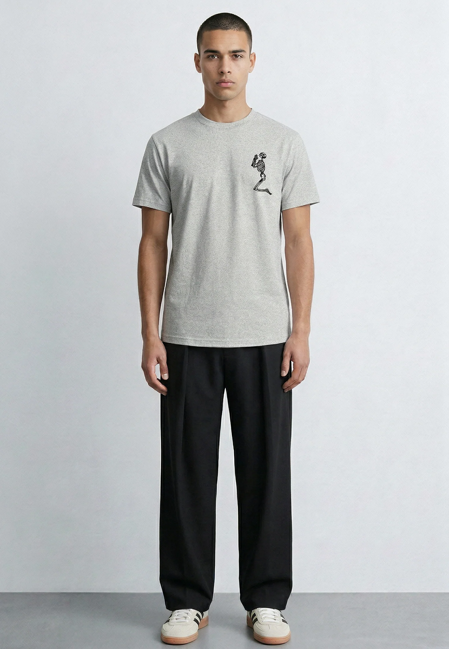 ESSENTIAL BIG SKELETON GREY MARL T-SHIRT - Image 3