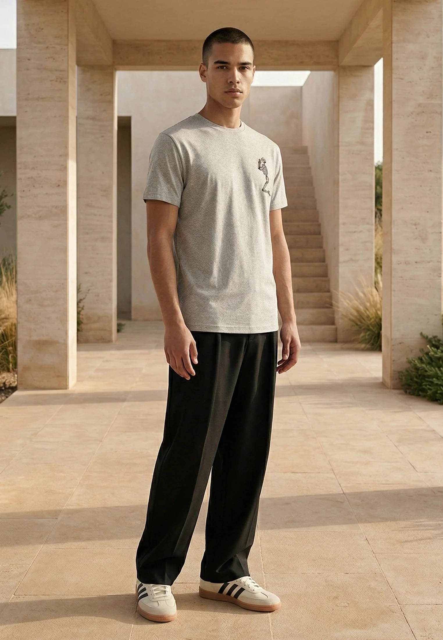 ESSENTIAL BIG SKELETON GREY MARL T-SHIRT - Image 4