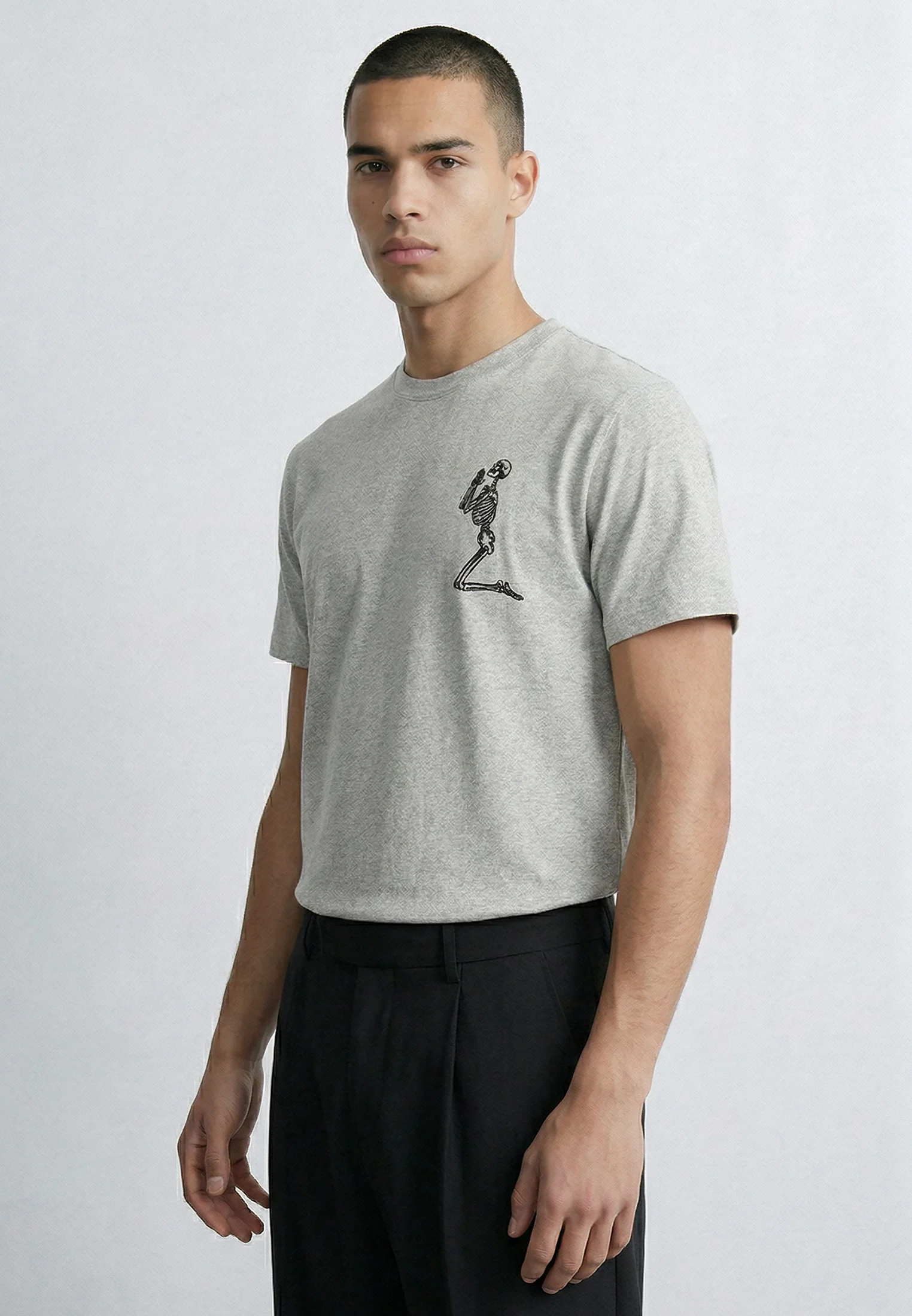 ESSENTIAL BIG SKELETON GREY MARL T-SHIRT - Image 5