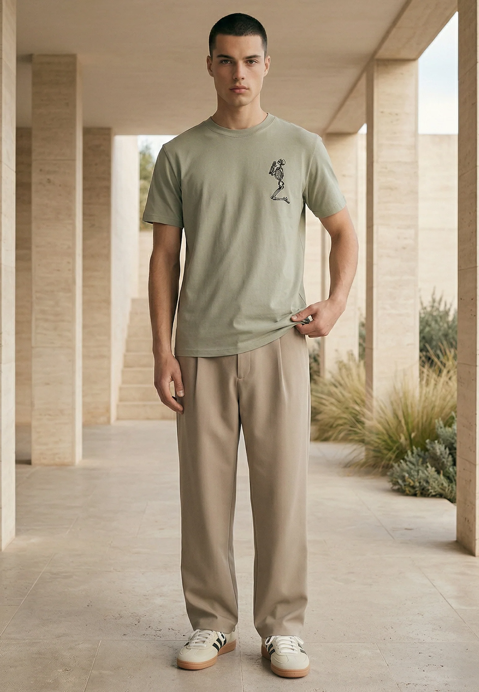 ESSENTIAL BIG SKELETON SOFT KHAKI T-SHIRT - Image 5