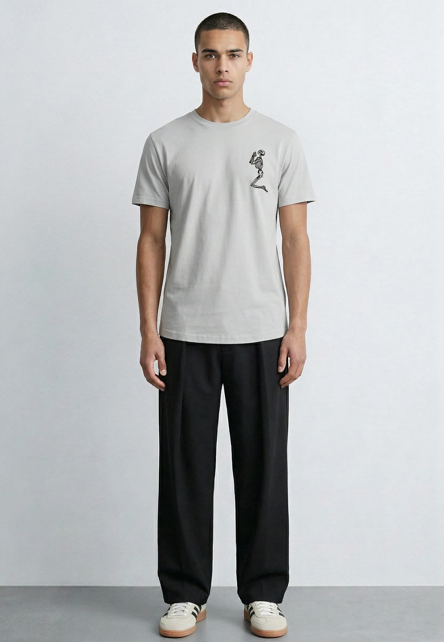 ESSENTIAL BIG SKELETON LIGHT GREY T-SHIRT - Image 2
