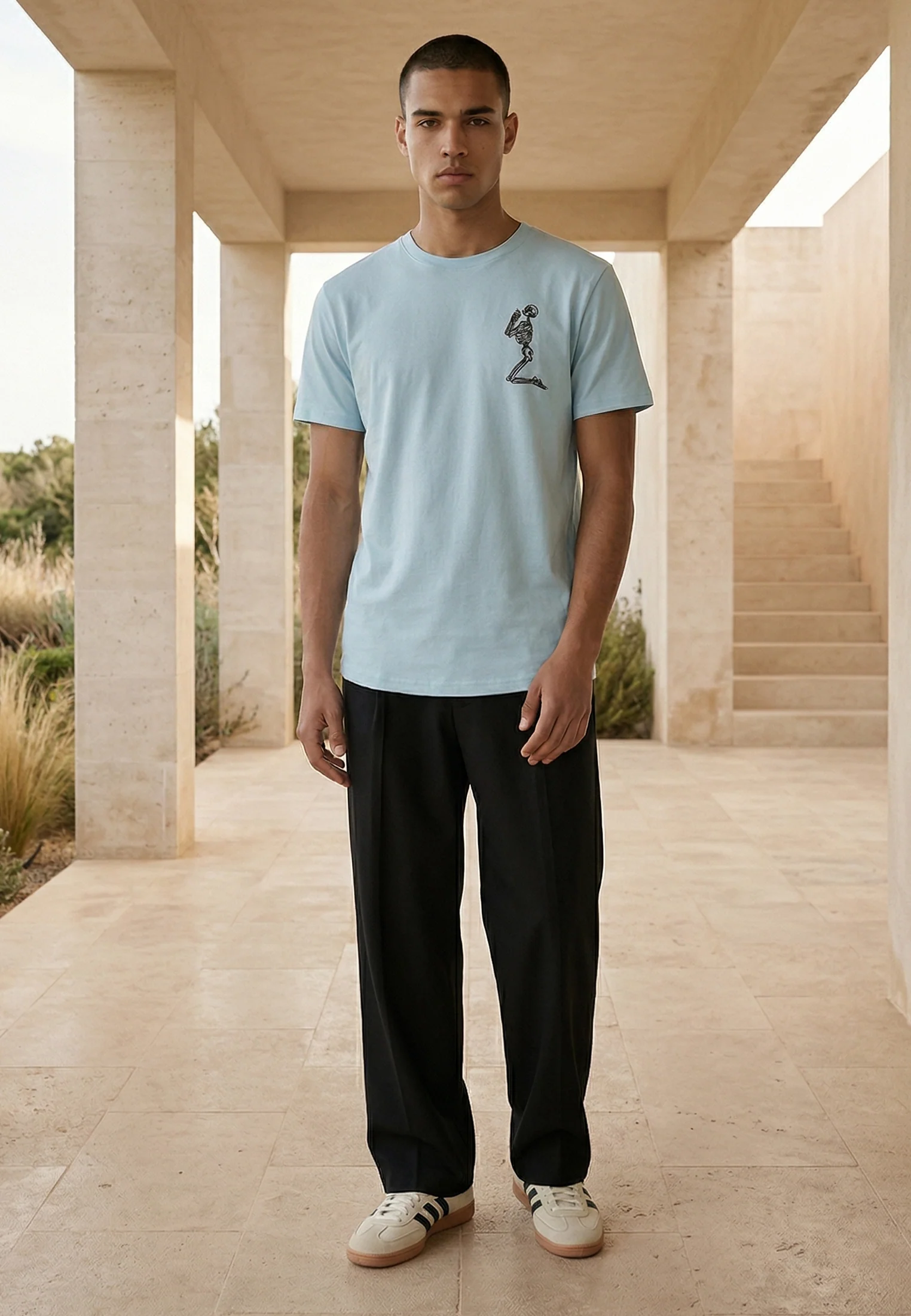 ESSENTIAL BIG SKELETON PALE BLUE T-SHIRT - Image 2