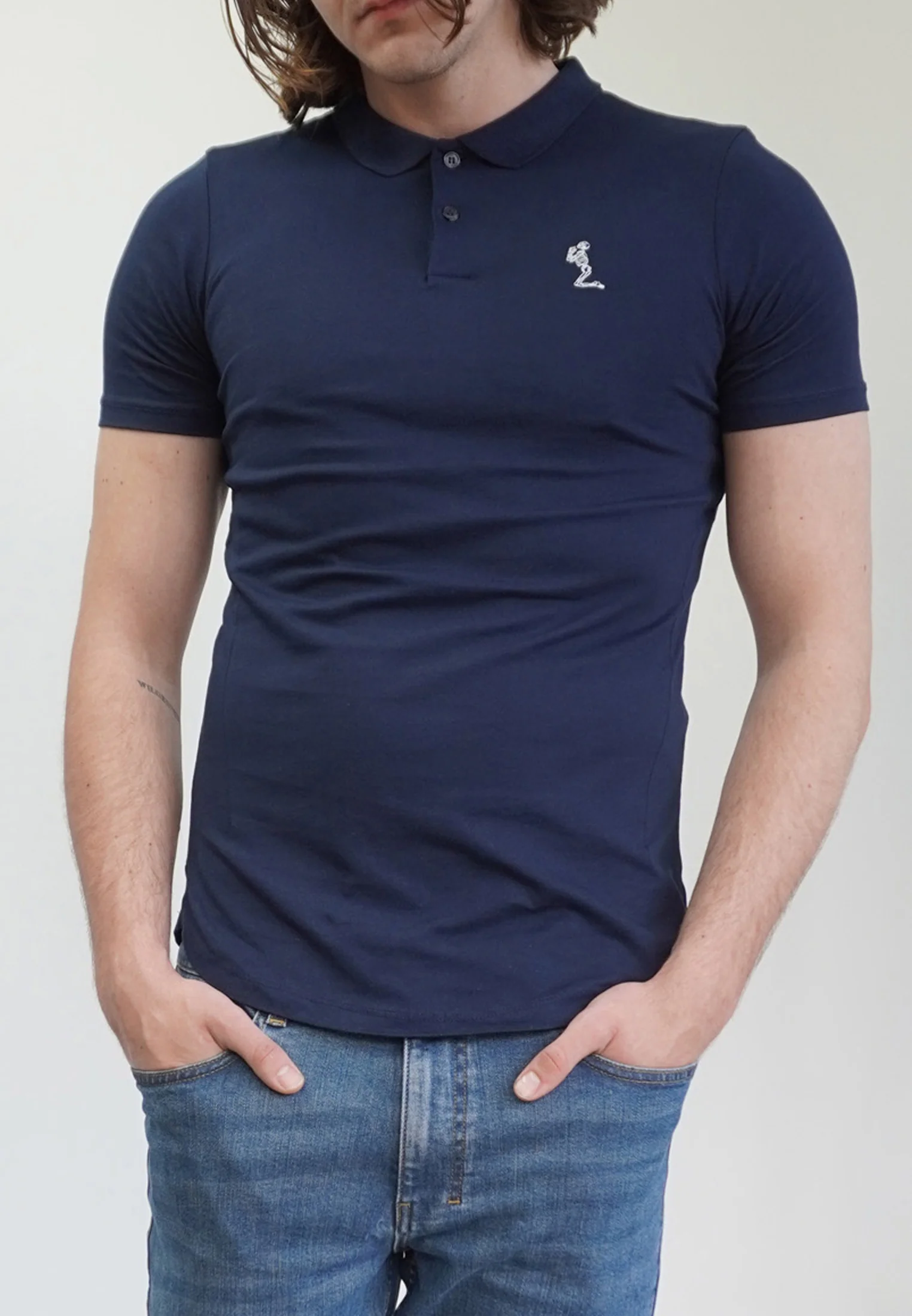 ESSENTIAL CURVED HEM NAVY POLO SHIRT - Image 3