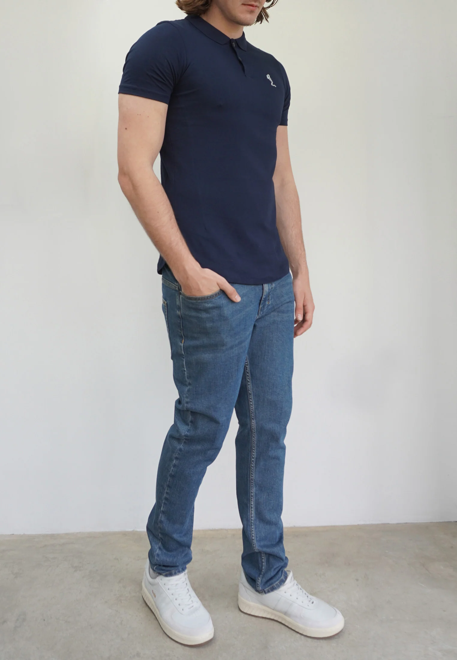 ESSENTIAL CURVED HEM NAVY POLO SHIRT - Image 4