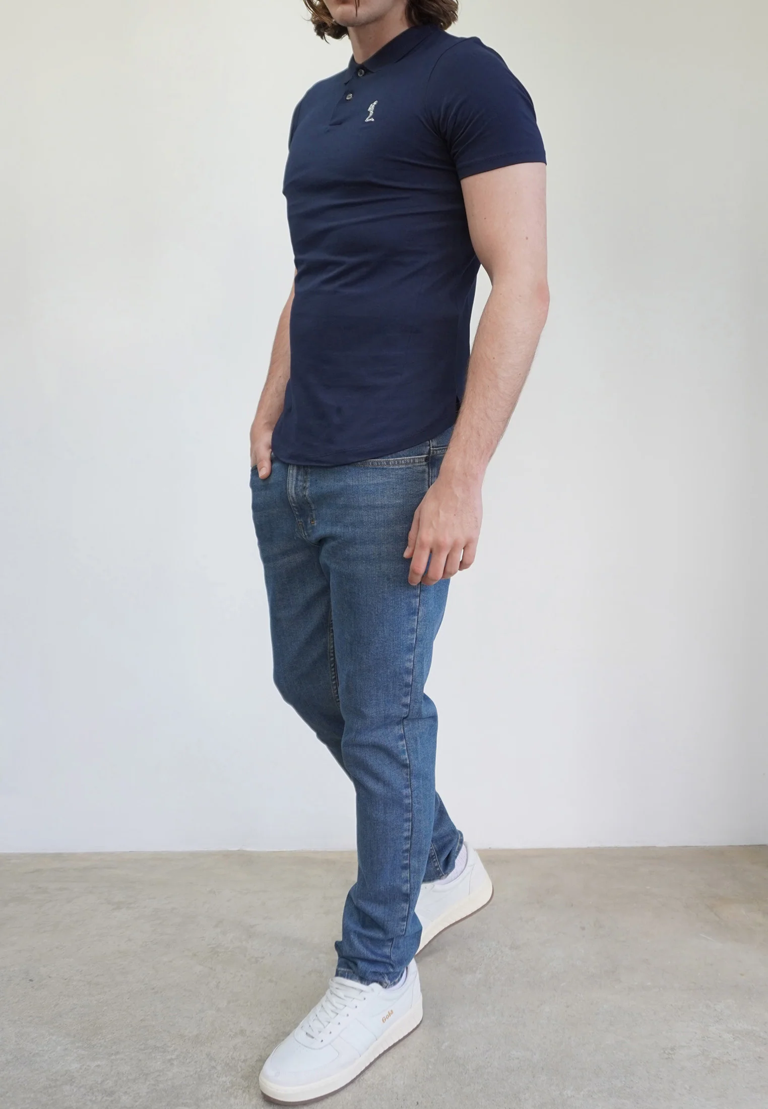ESSENTIAL CURVED HEM NAVY POLO SHIRT - Image 5