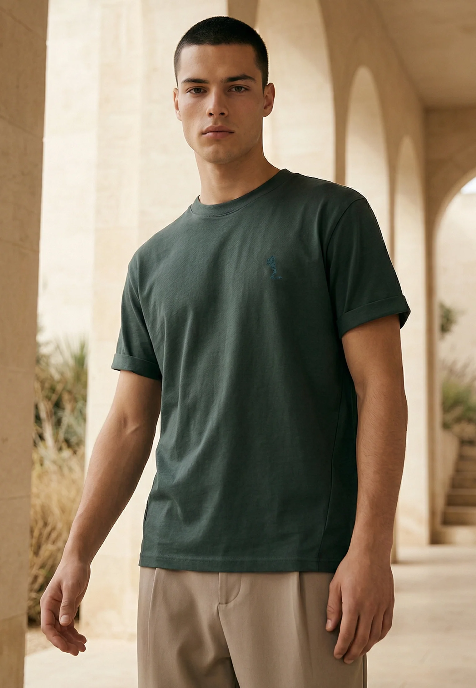 ESSENTIAL ROLLED CUFF T-SHIRT COAL - Image 2