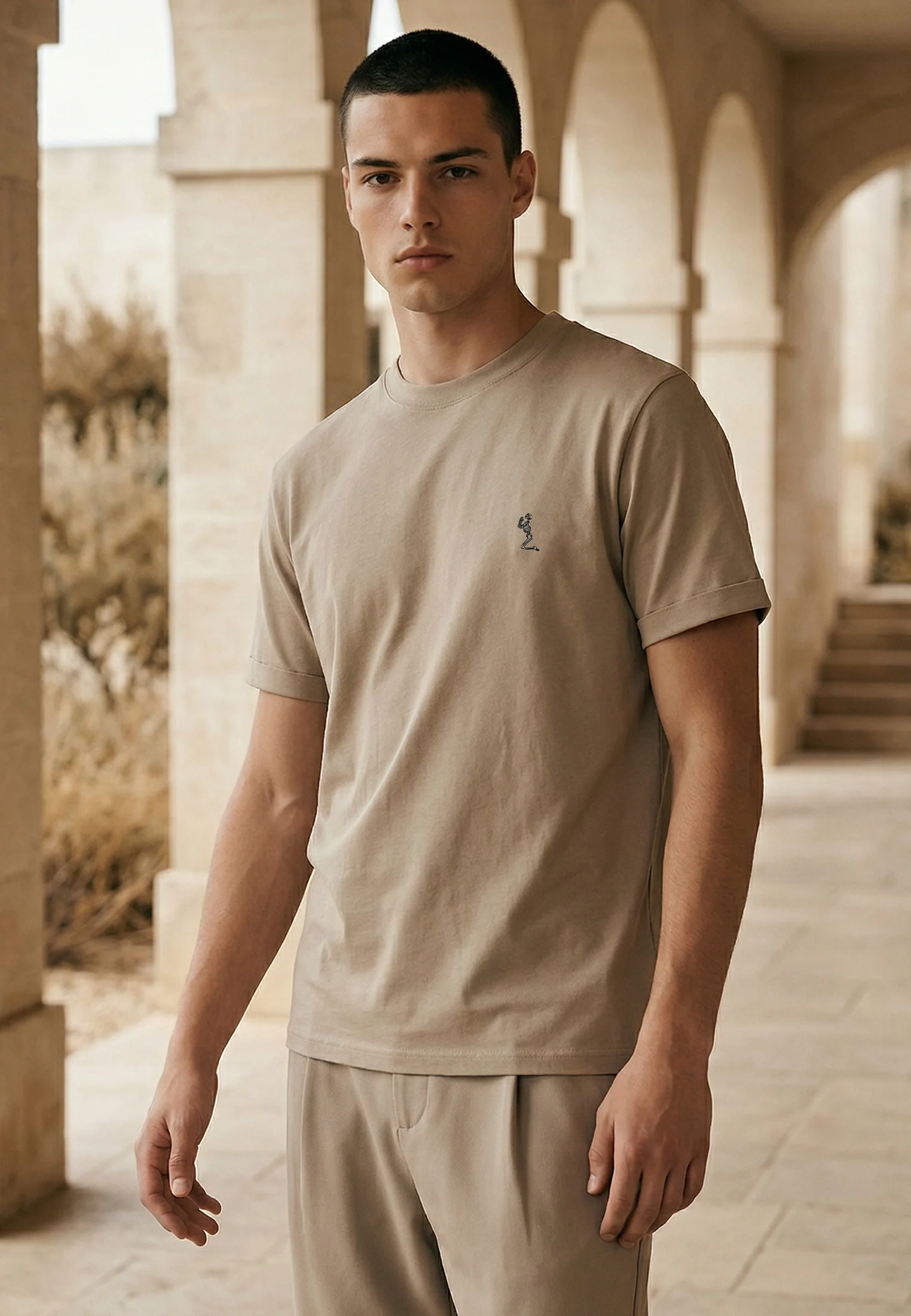 ESSENTIAL ROLLED CUFF T-SHIRT FAWN - Image 2