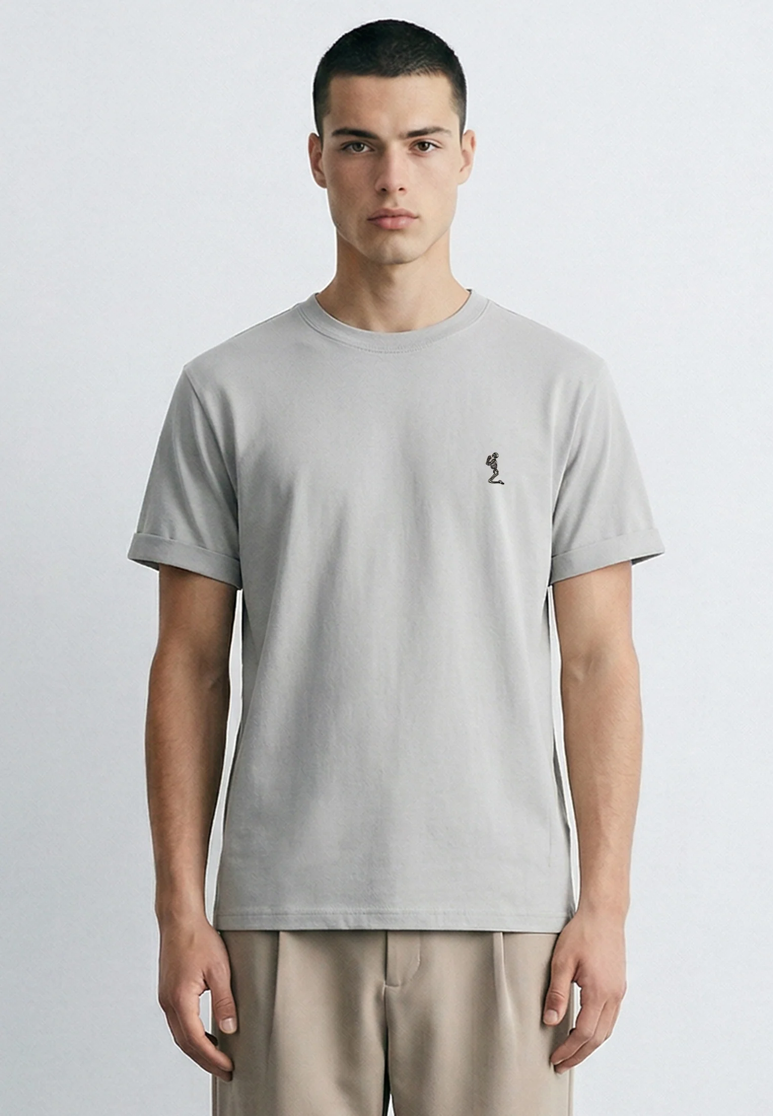 ESSENTIAL ROLLED CUFF T-SHIRT LIGHT GREY