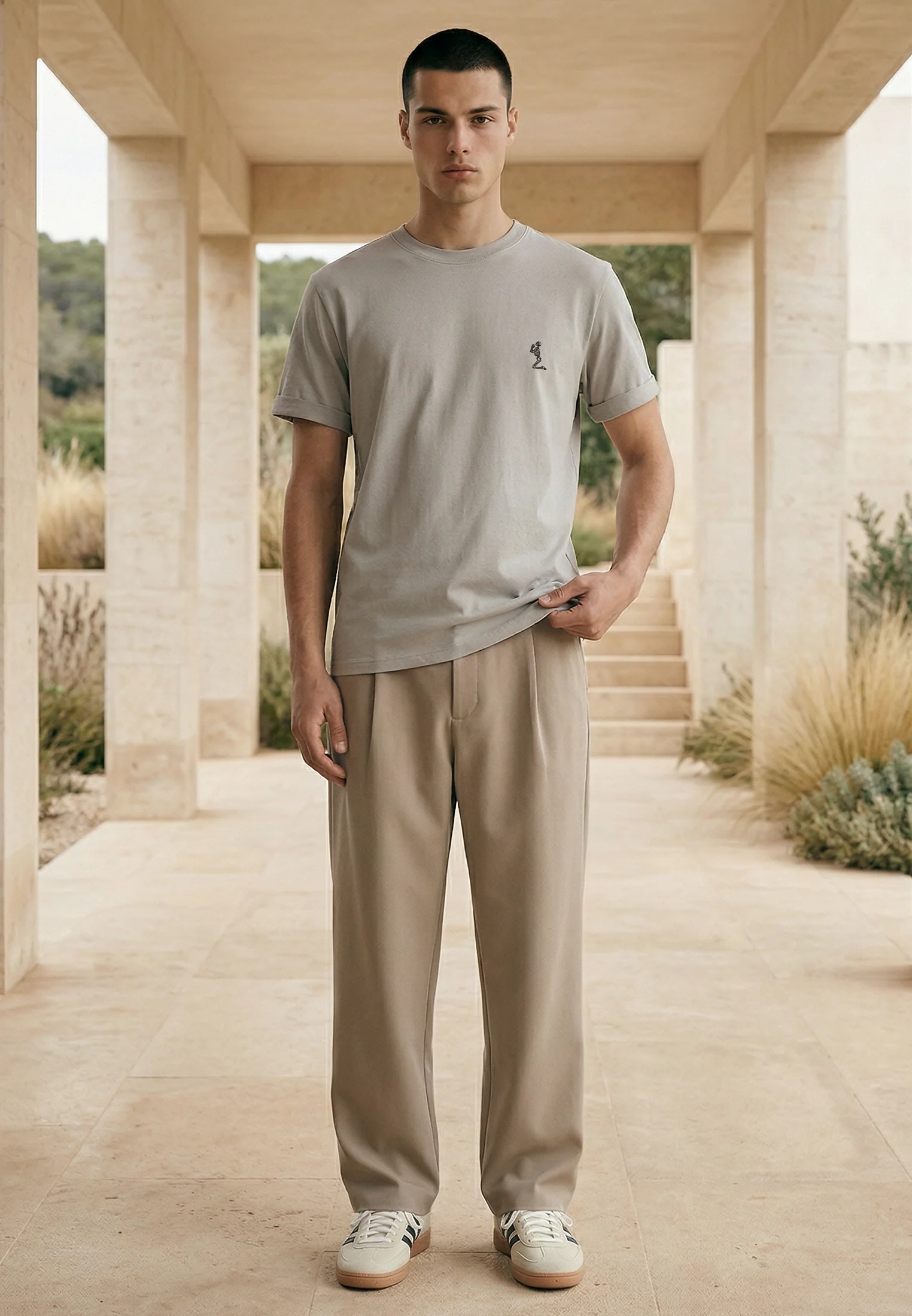 ESSENTIAL ROLLED CUFF T-SHIRT LIGHT GREY - Image 2
