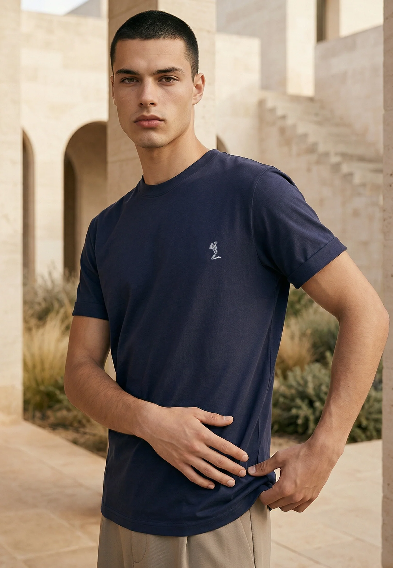 ESSENTIAL ROLLED CUFF T-SHIRT INDIGO - Image 3